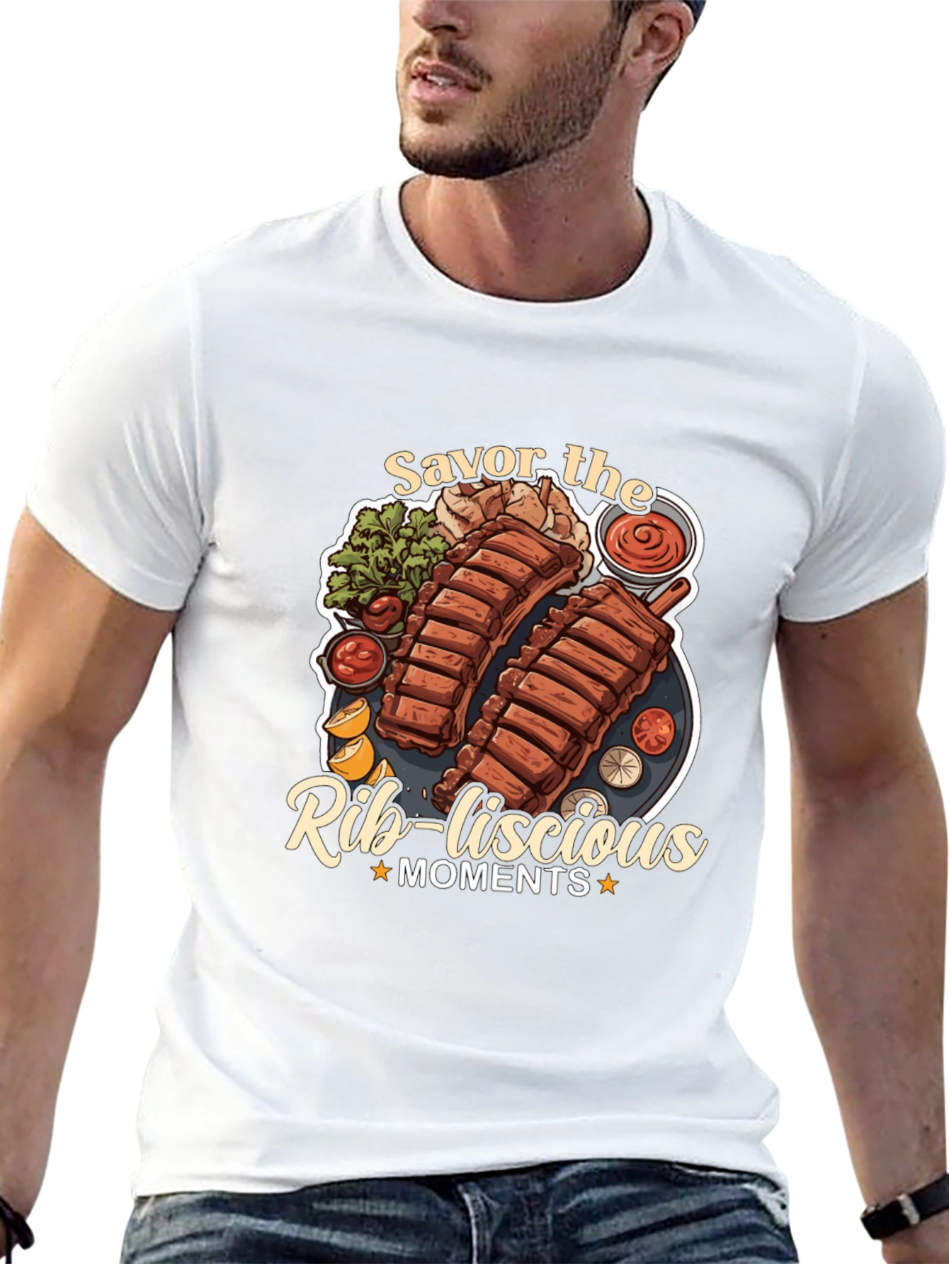 Savor the Rib-licious Moments Black Graphic Tee