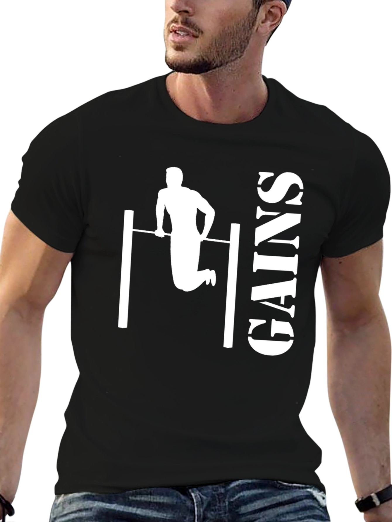 Gains Workout T-Shirt - Black Graphic Print