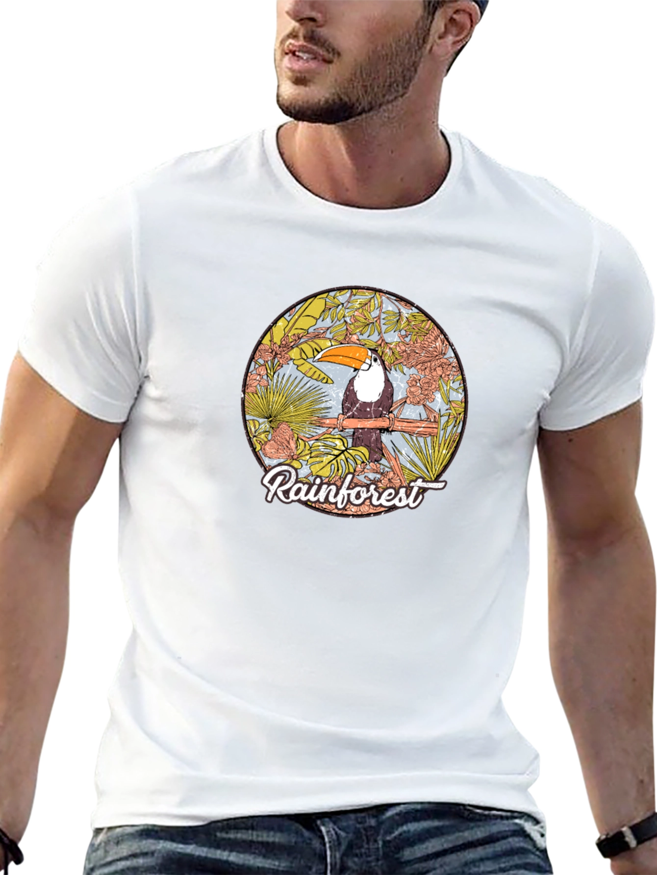 Rainforest Toucan Graphic Tee - Black Cotton T-Shirt