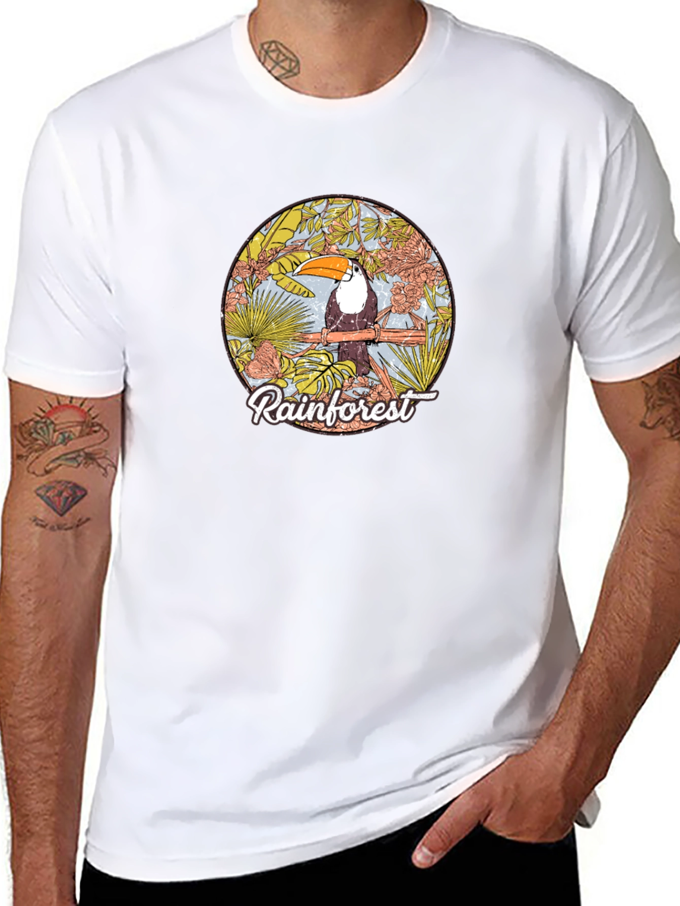Rainforest Toucan Graphic Tee - Black Cotton T-Shirt