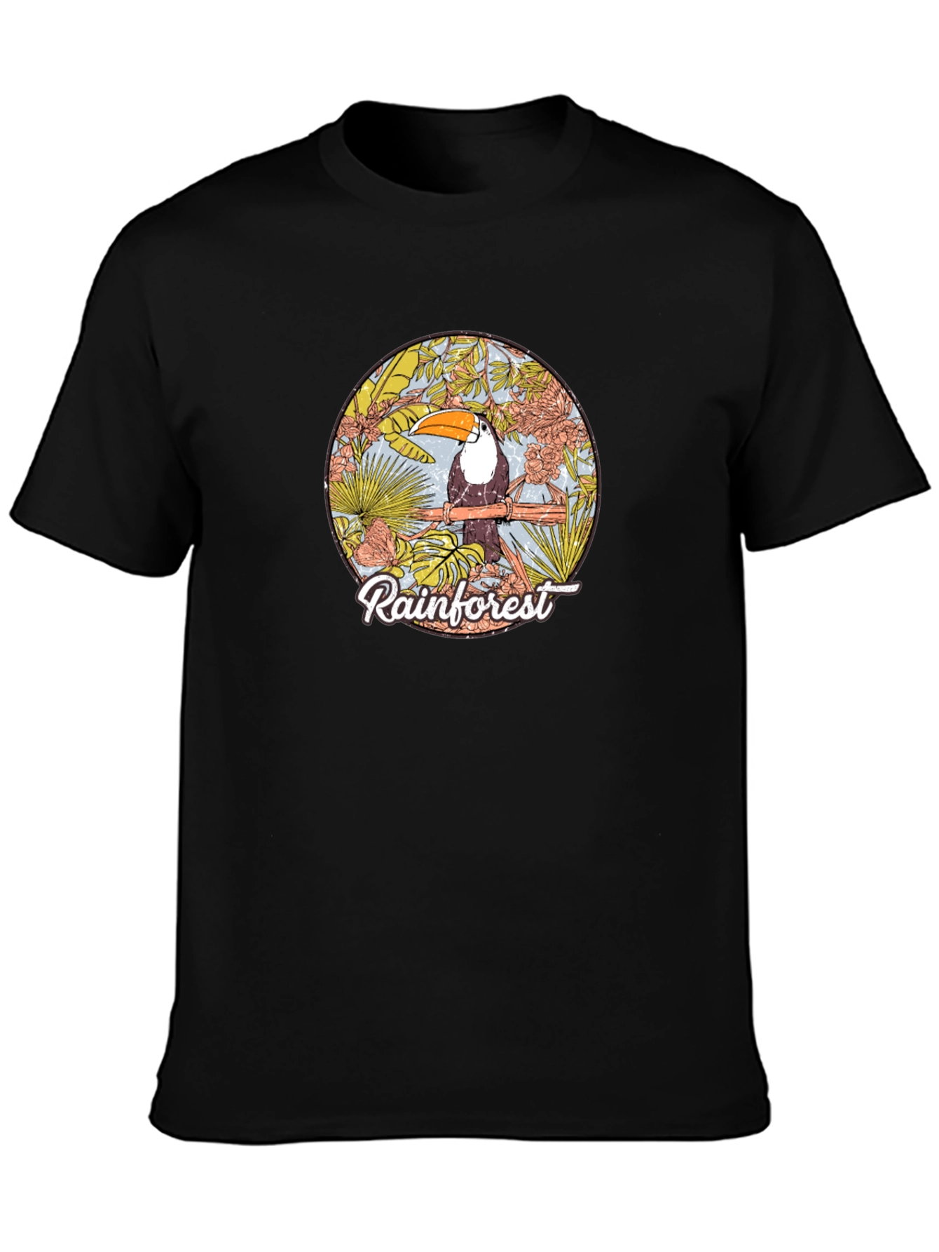 Rainforest Toucan Graphic Tee - Black Cotton T-Shirt
