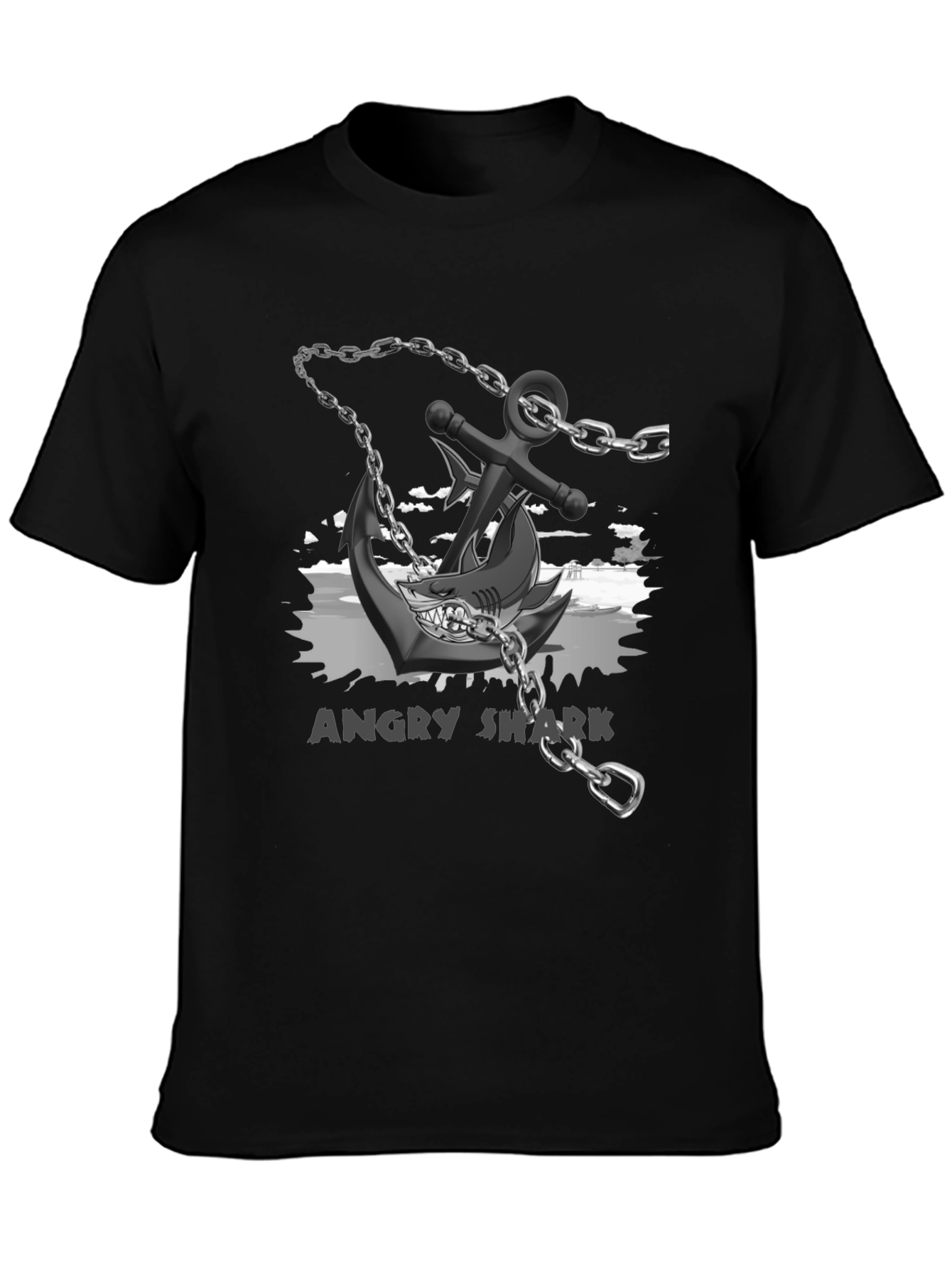 Angry Shark Anchor T-Shirt Black