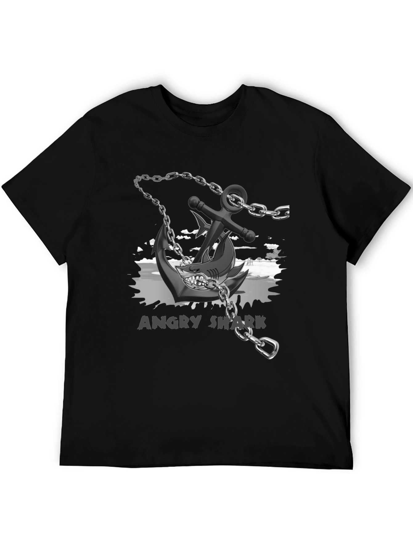Angry Shark Anchor T-Shirt Black