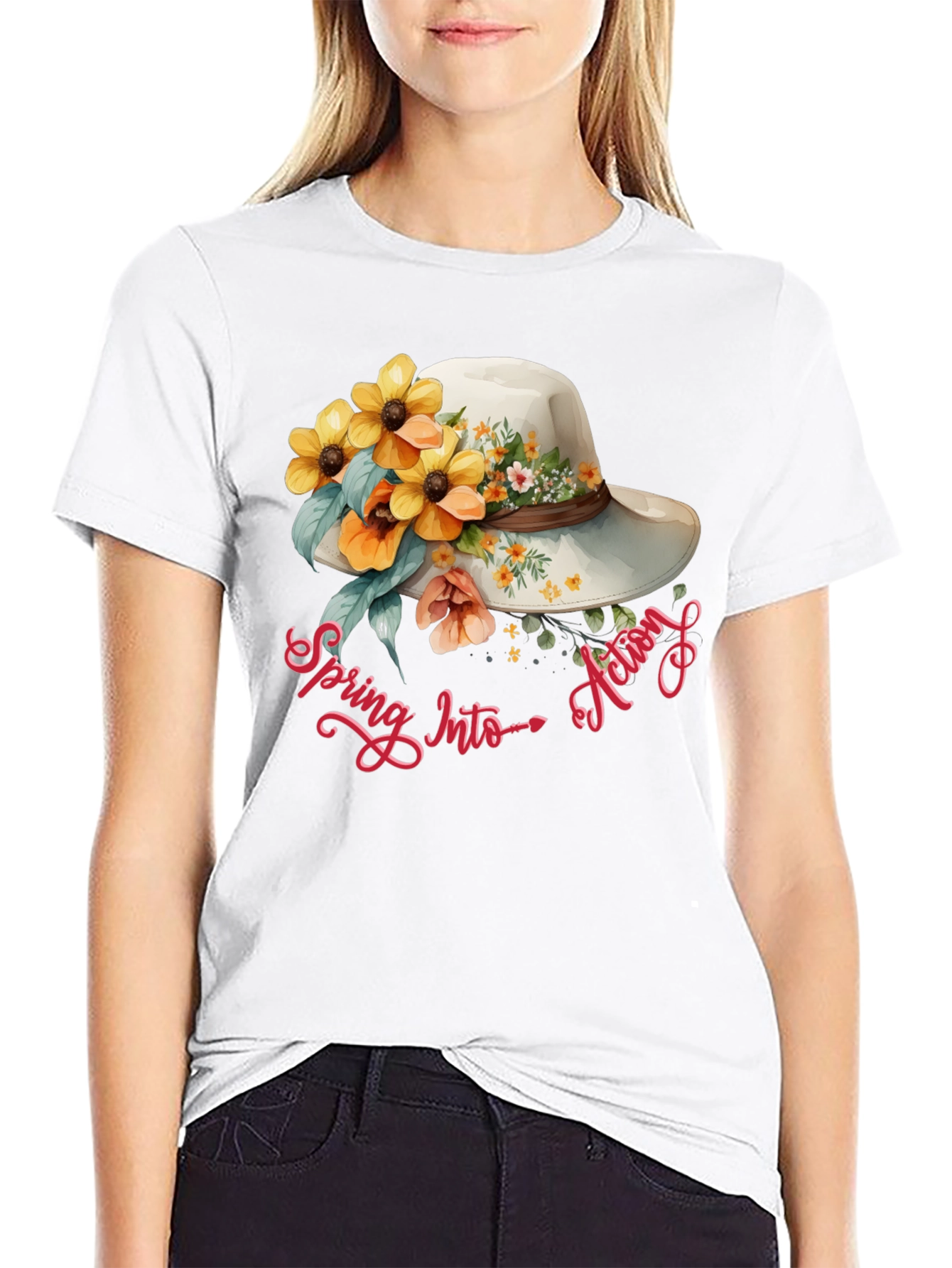 Floral Hat Spring Into Action Graphic Tee