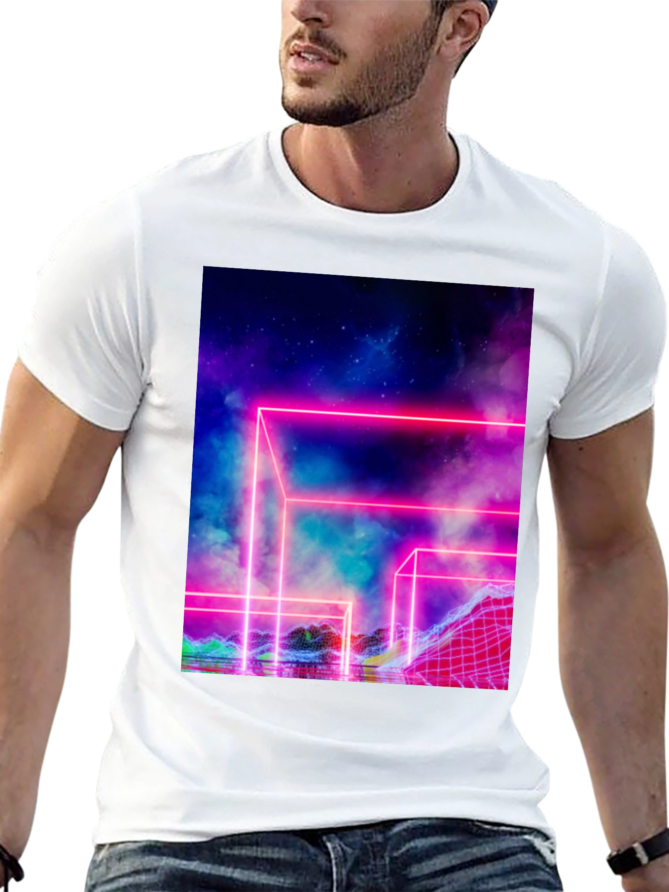 Vaporwave T-Shirt Neon Grid Graphic Tee
