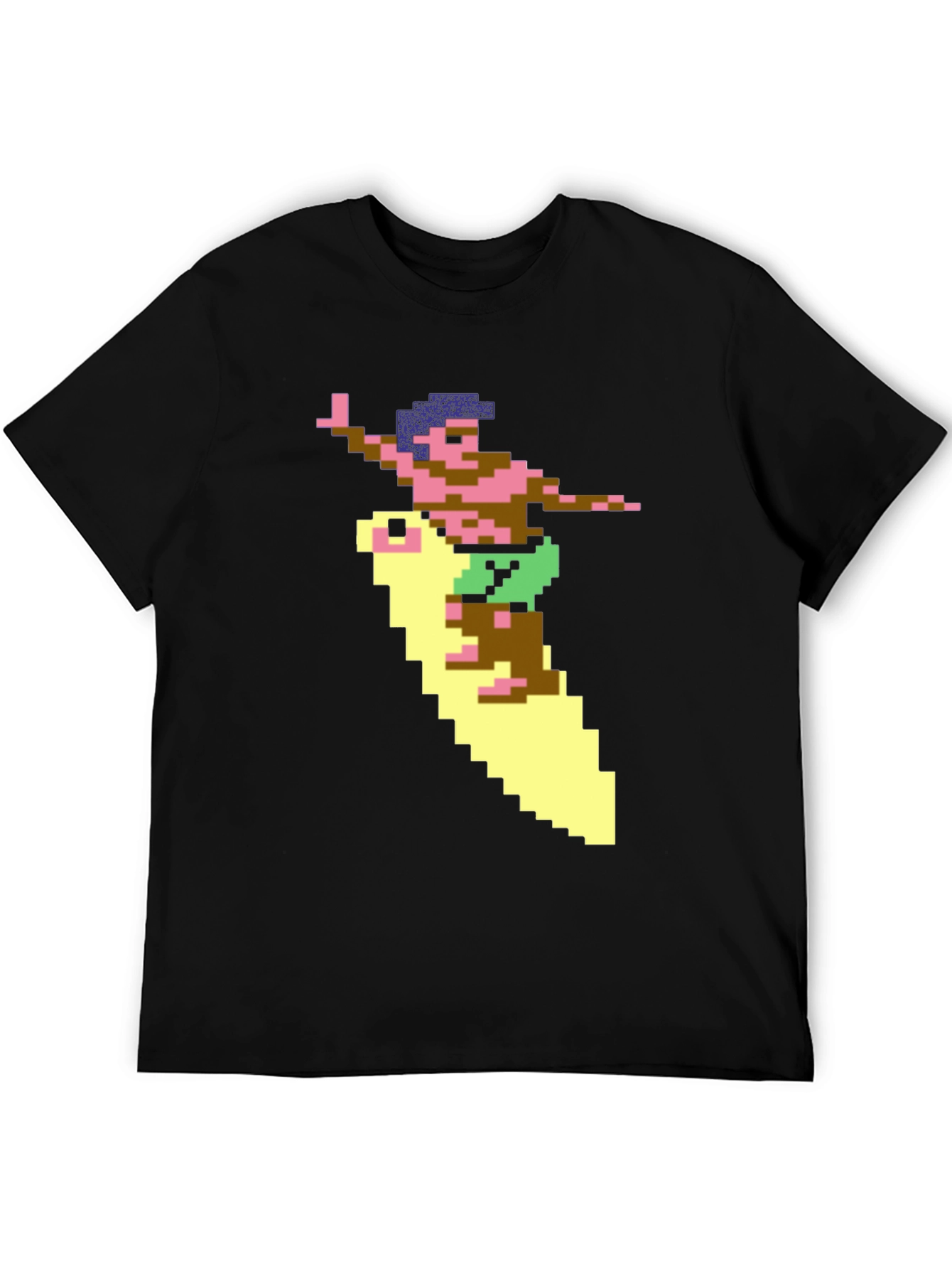 Retro Surfer Pixel Art Black T-Shirt