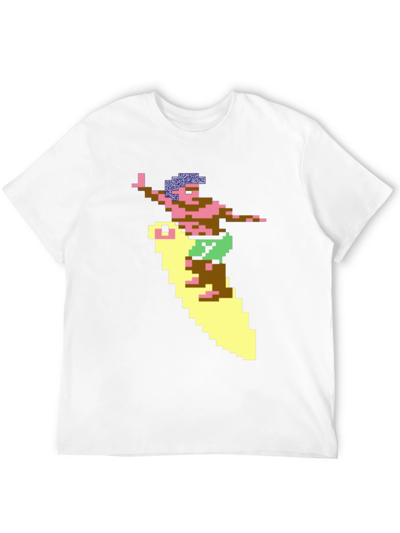 Retro Surfer Pixel Art Black T-Shirt