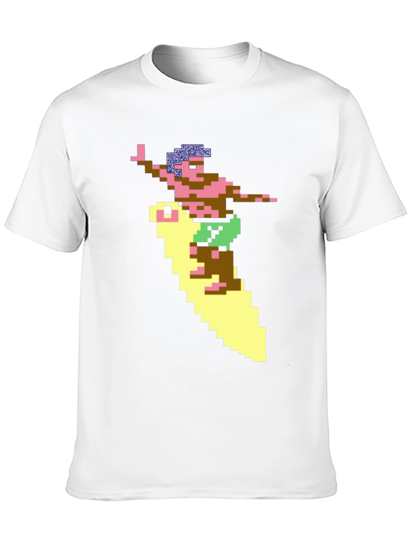 Retro Surfer Pixel Art Black T-Shirt