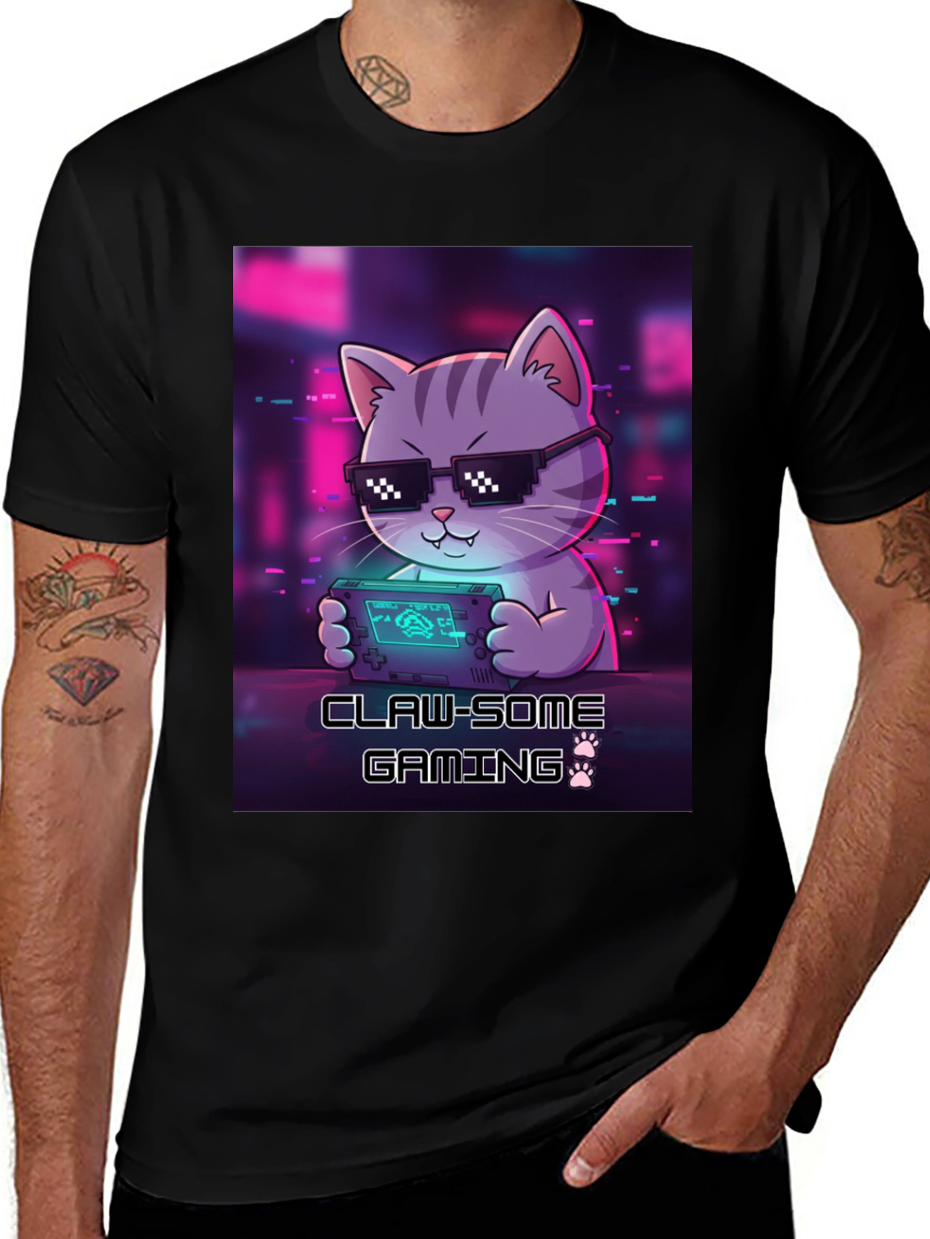 Claw-some Gaming Cat Graphic T-Shirt