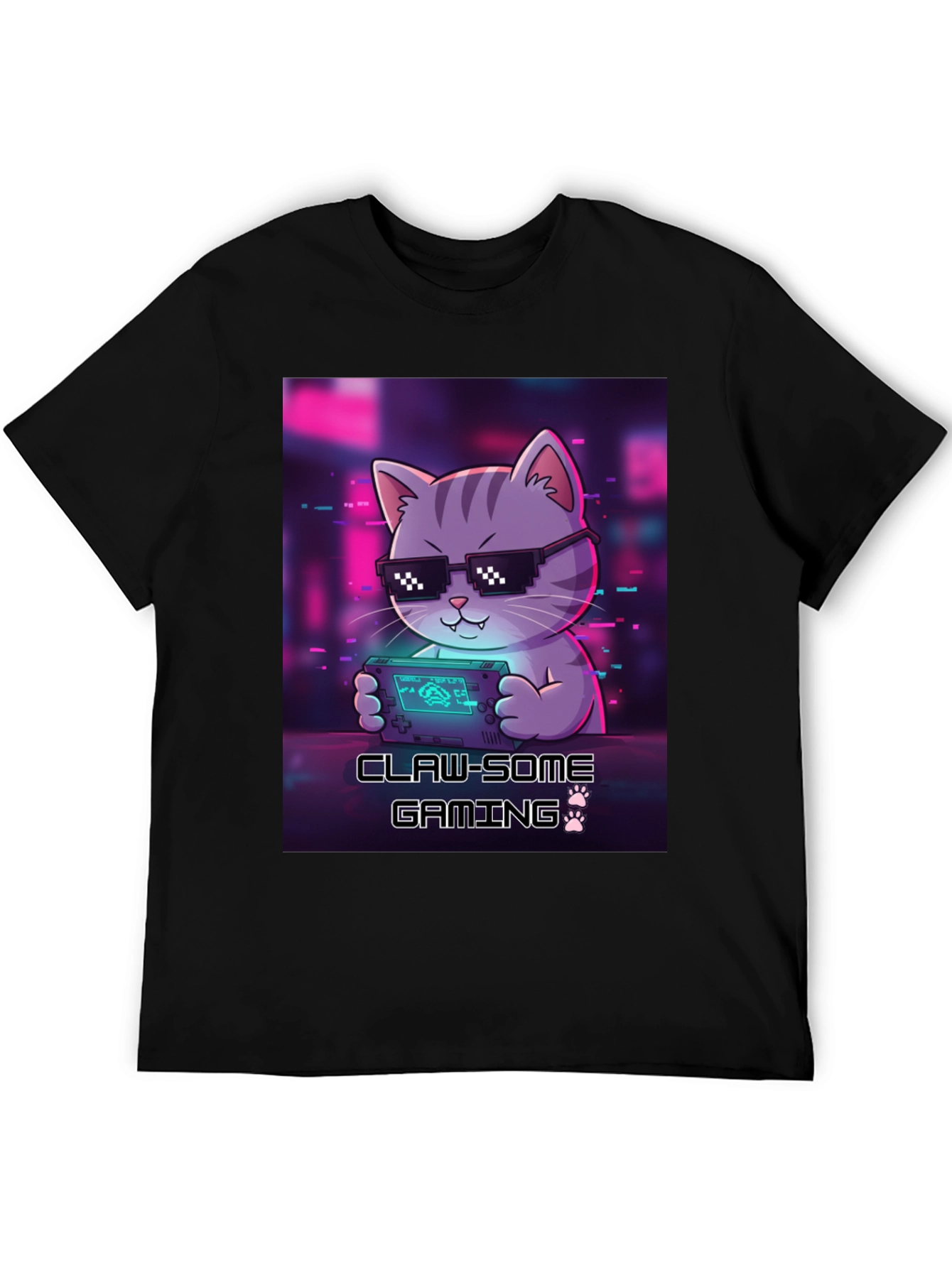 Claw-some Gaming Cat Graphic T-Shirt
