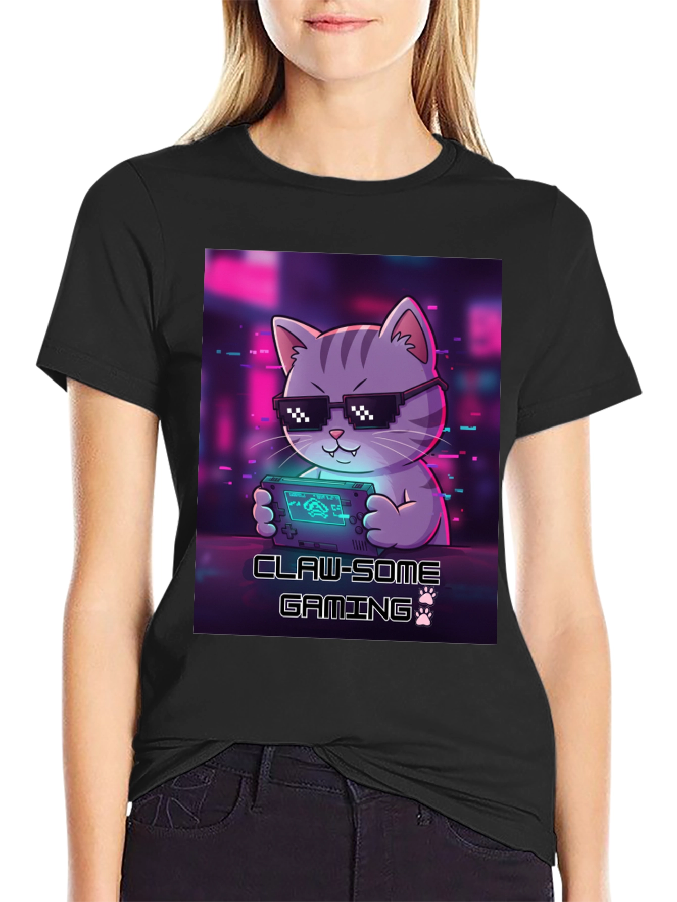 Claw-some Gaming Cat Graphic T-Shirt