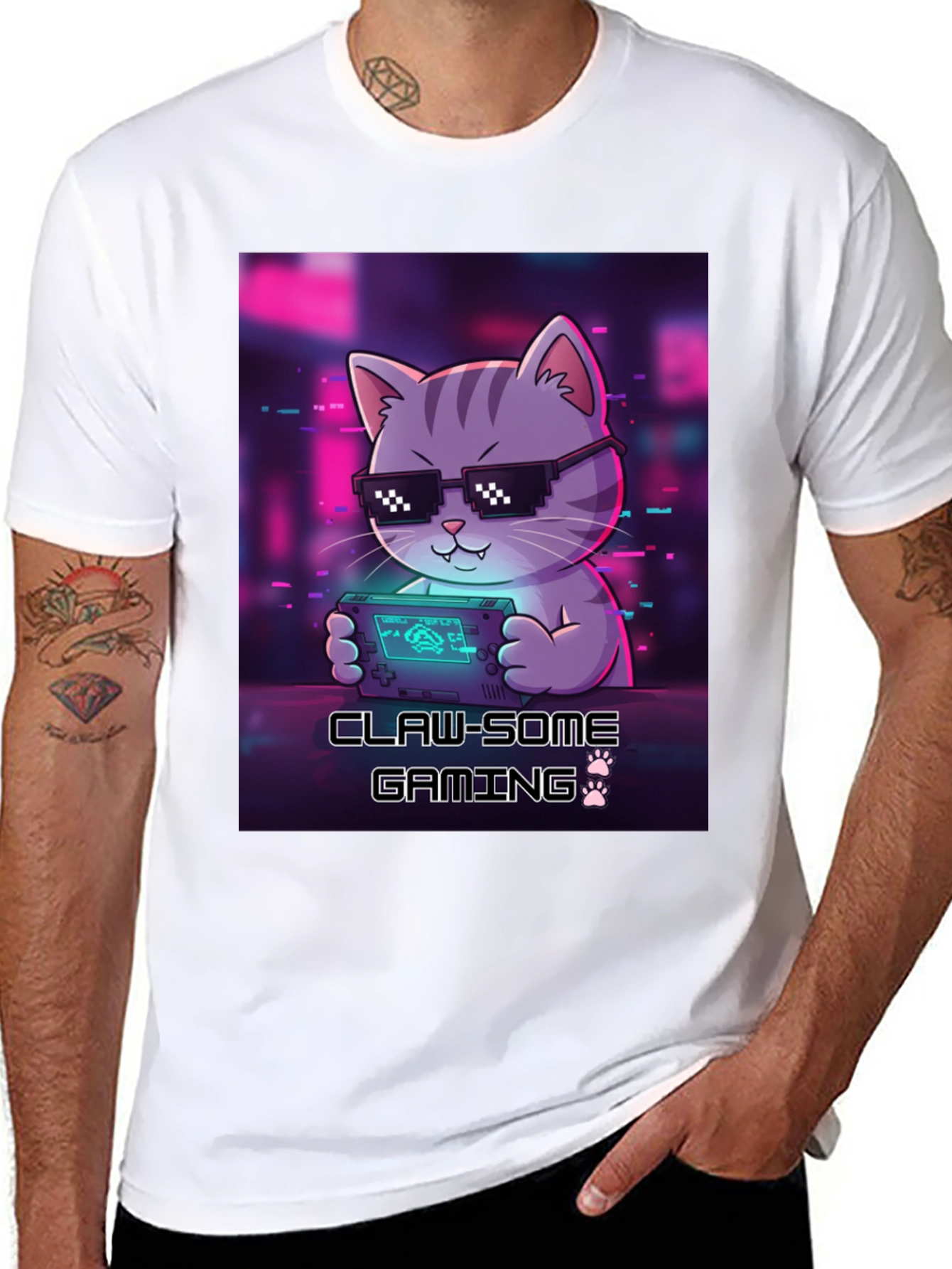 Claw-some Gaming Cat Graphic T-Shirt