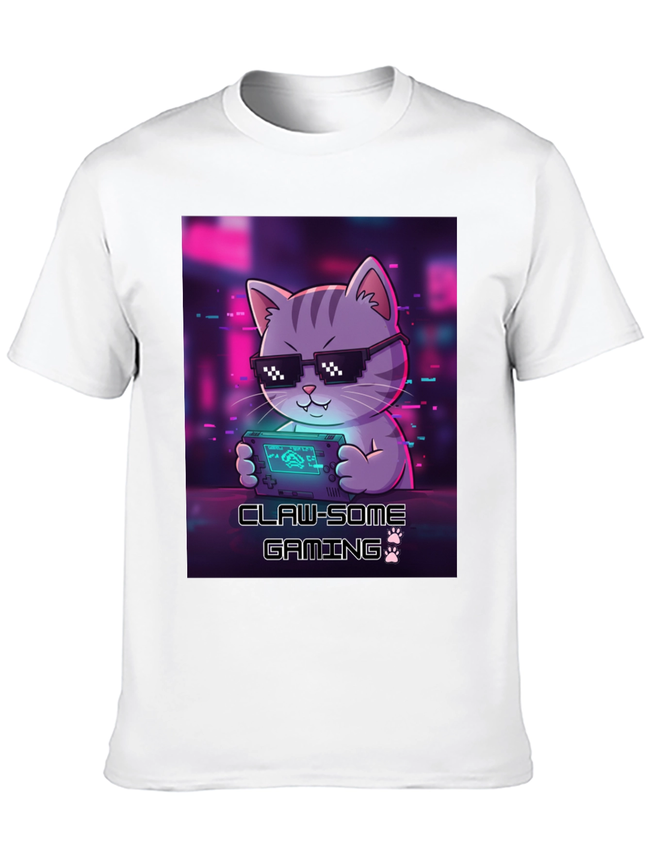 Claw-some Gaming Cat Graphic T-Shirt