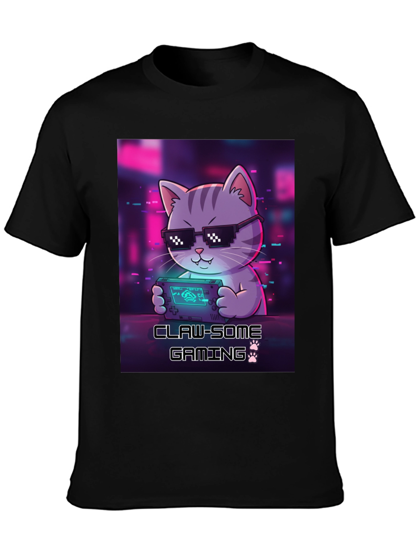 Claw-some Gaming Cat Graphic T-Shirt