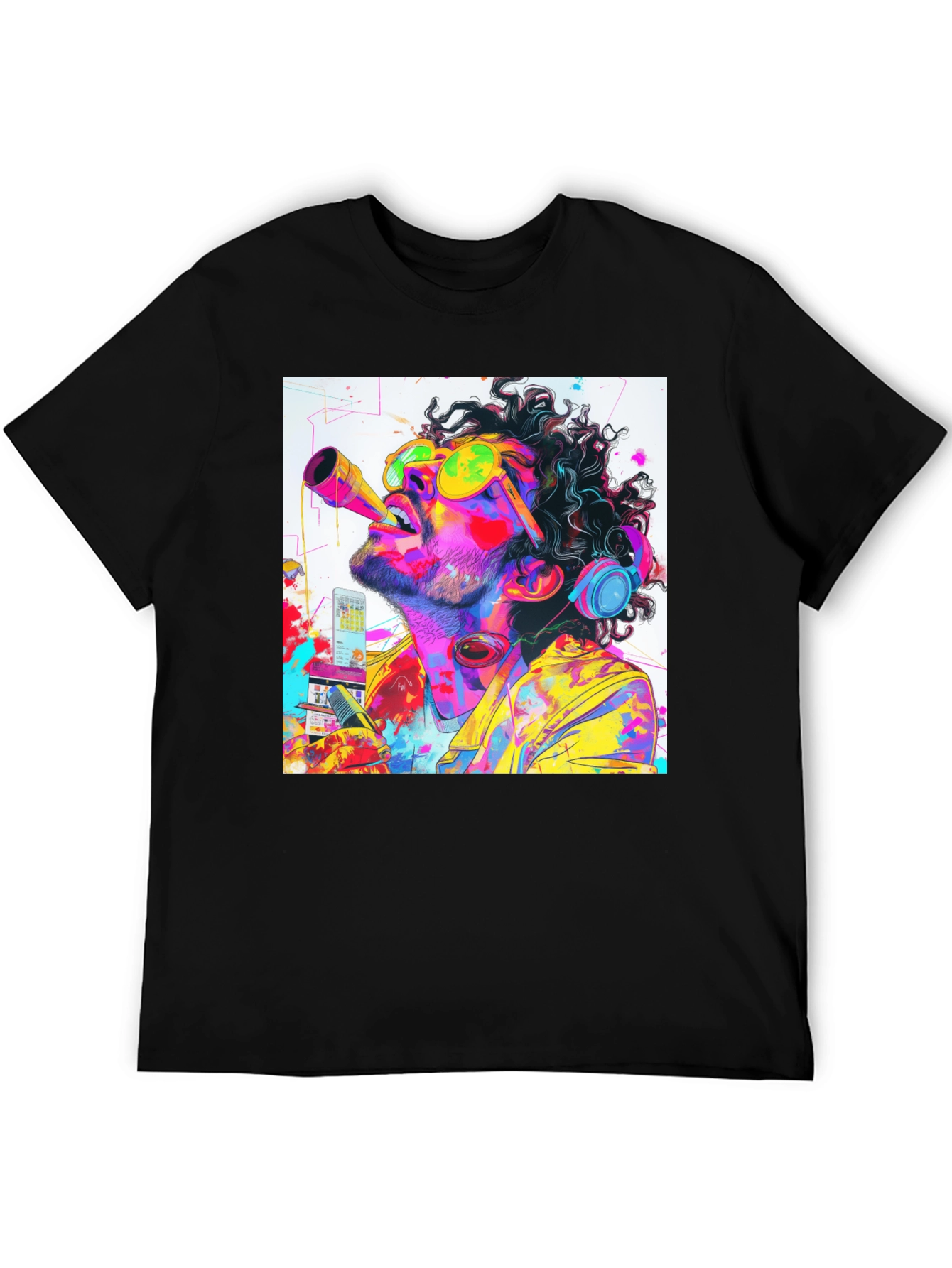 Neon Art Black Tee - Artistic Music Lover