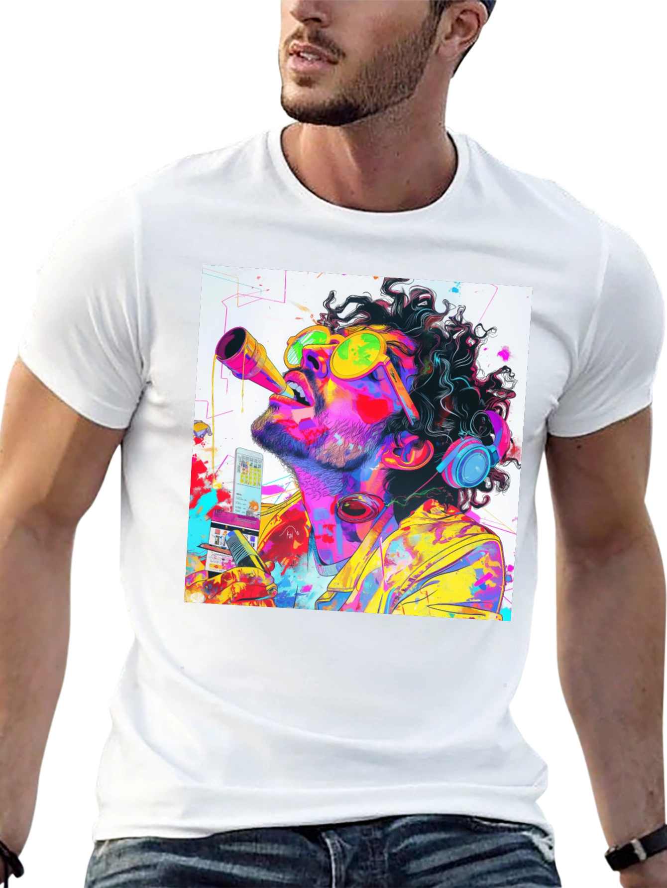 Neon Art Black Tee - Artistic Music Lover