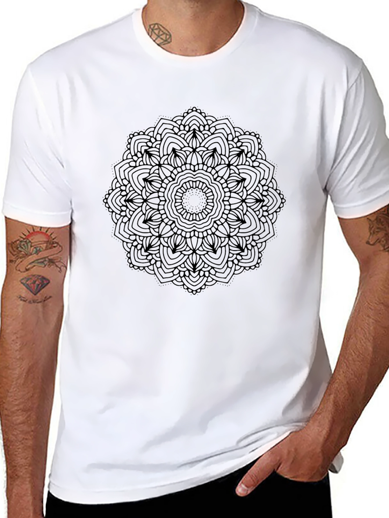 Black Mandala Graphic Tee - Mens Casual Style