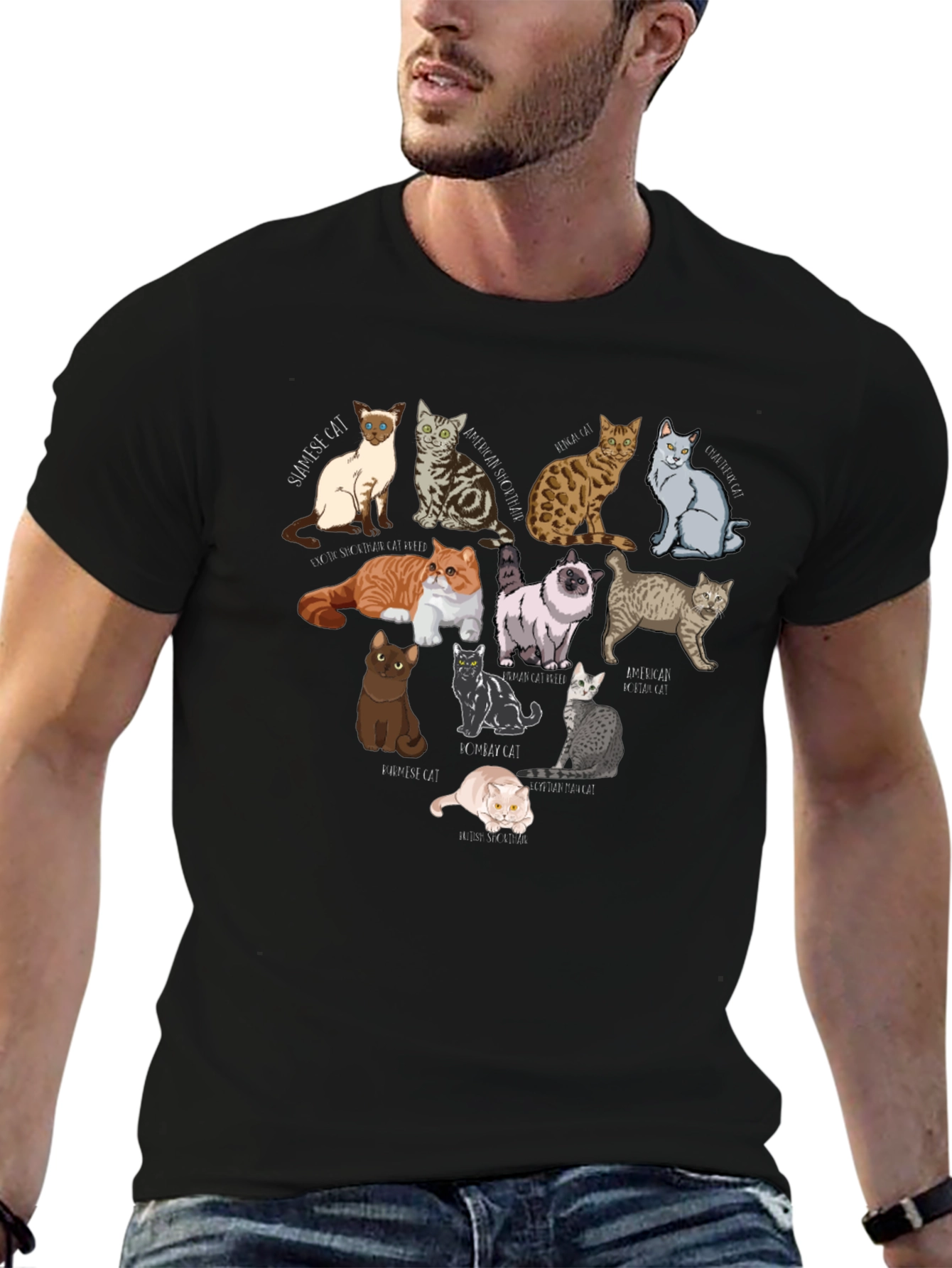 Cat Breeds Graphic T-Shirt - Unisex Black Tee