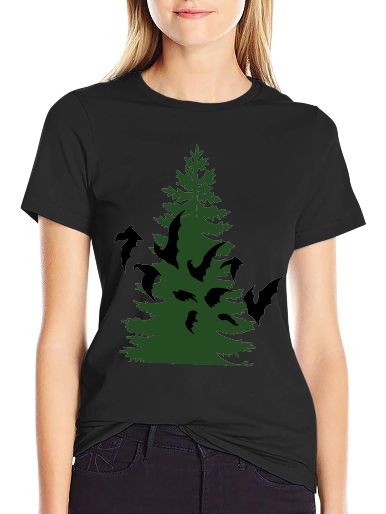 Bat Tree Graphic Tee - Halloween Style