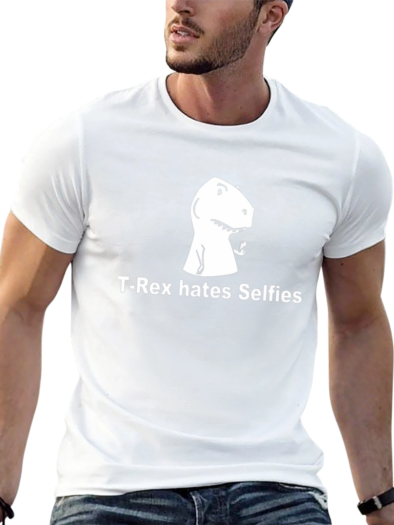 T-Rex Hates Selfies Graphic Tee - Funny Dinosaur T-Shirt