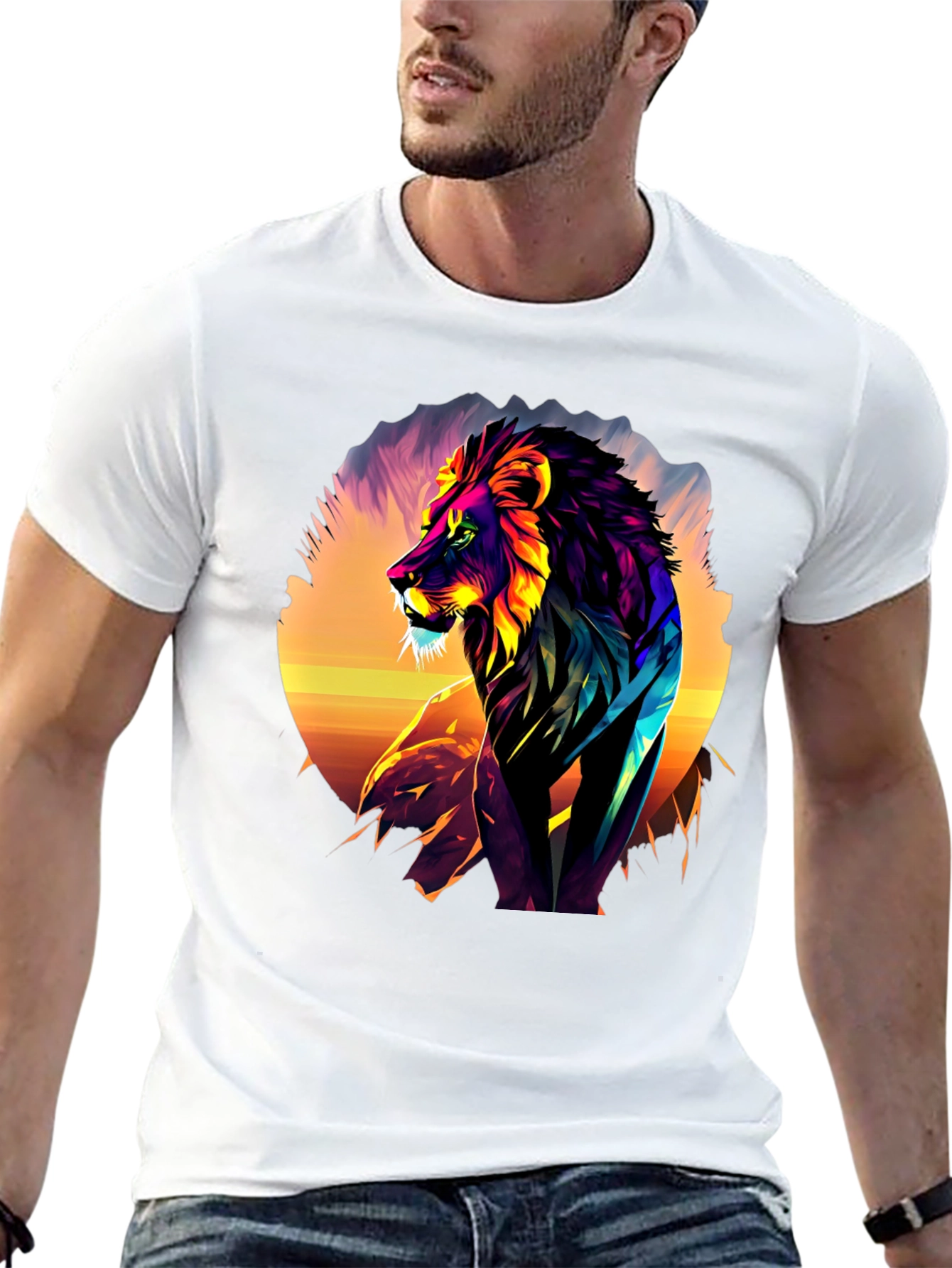 Vibrant Lion Graphic Tee - Bold Animal Print