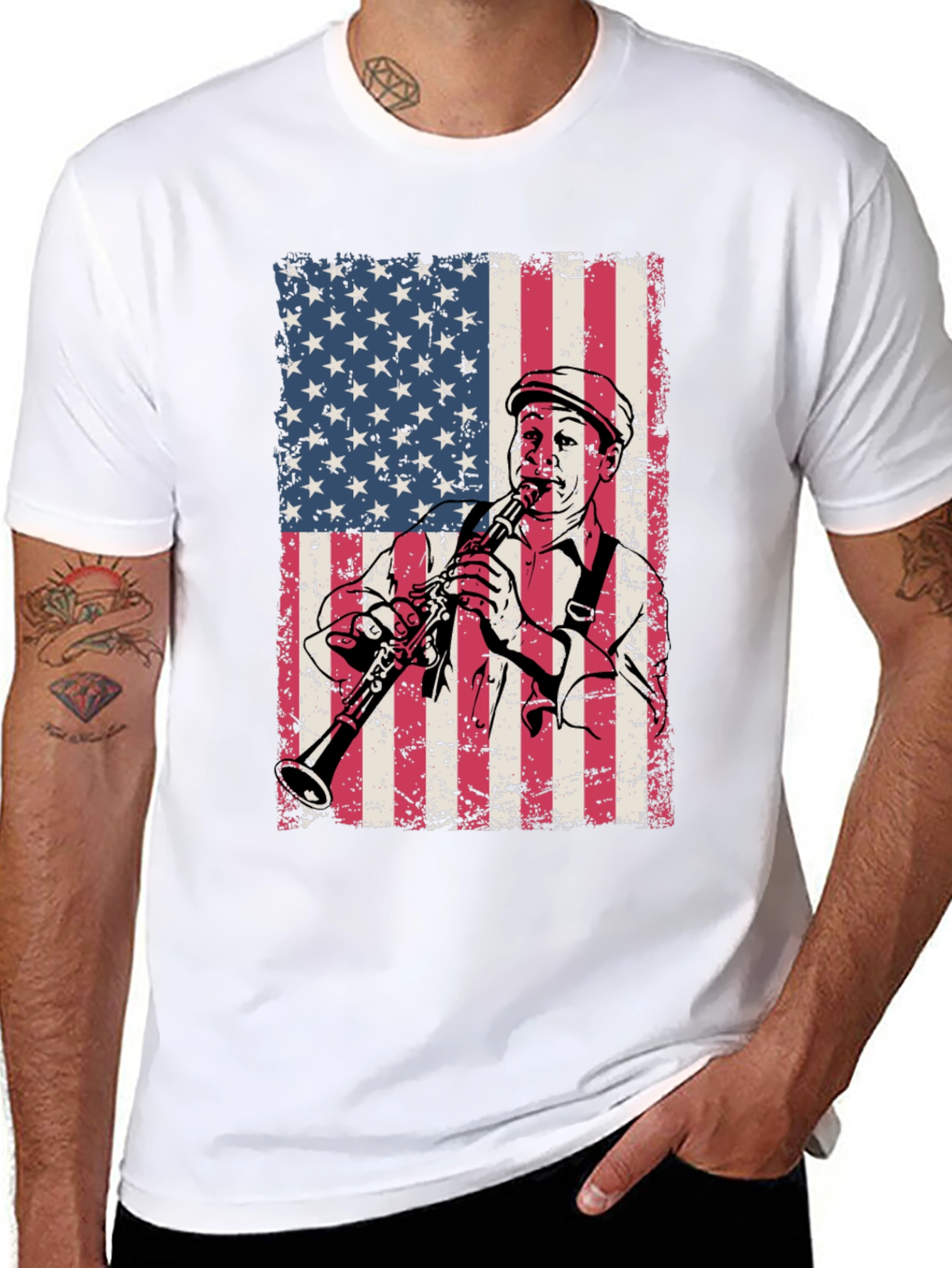 American Flag Clarinetist Graphic T-Shirt