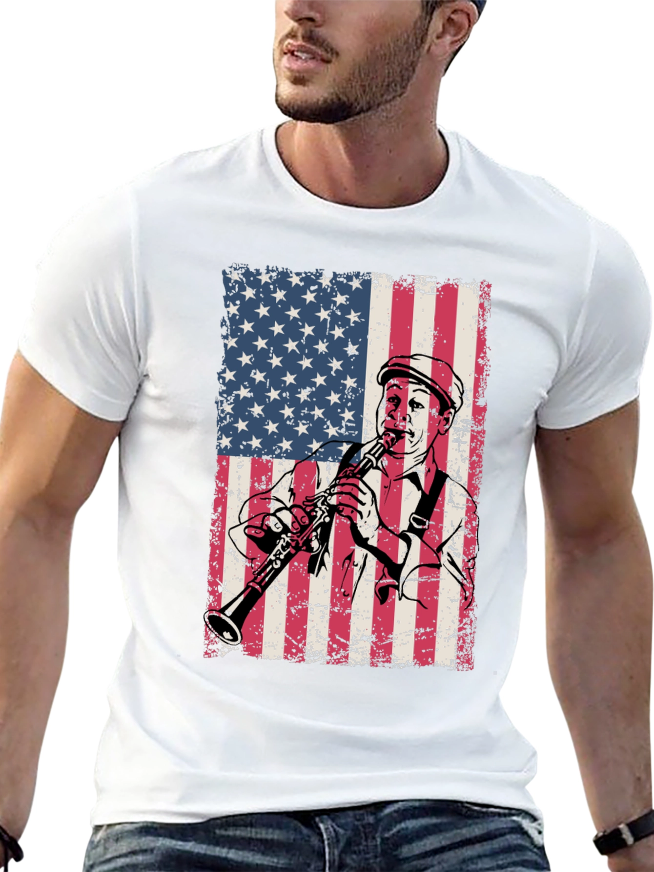 American Flag Clarinetist Graphic T-Shirt