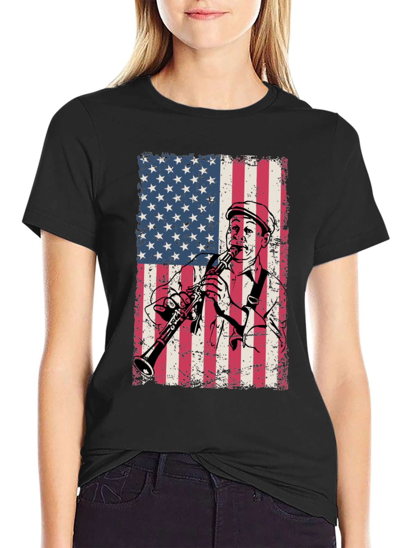 American Flag Clarinetist Graphic T-Shirt