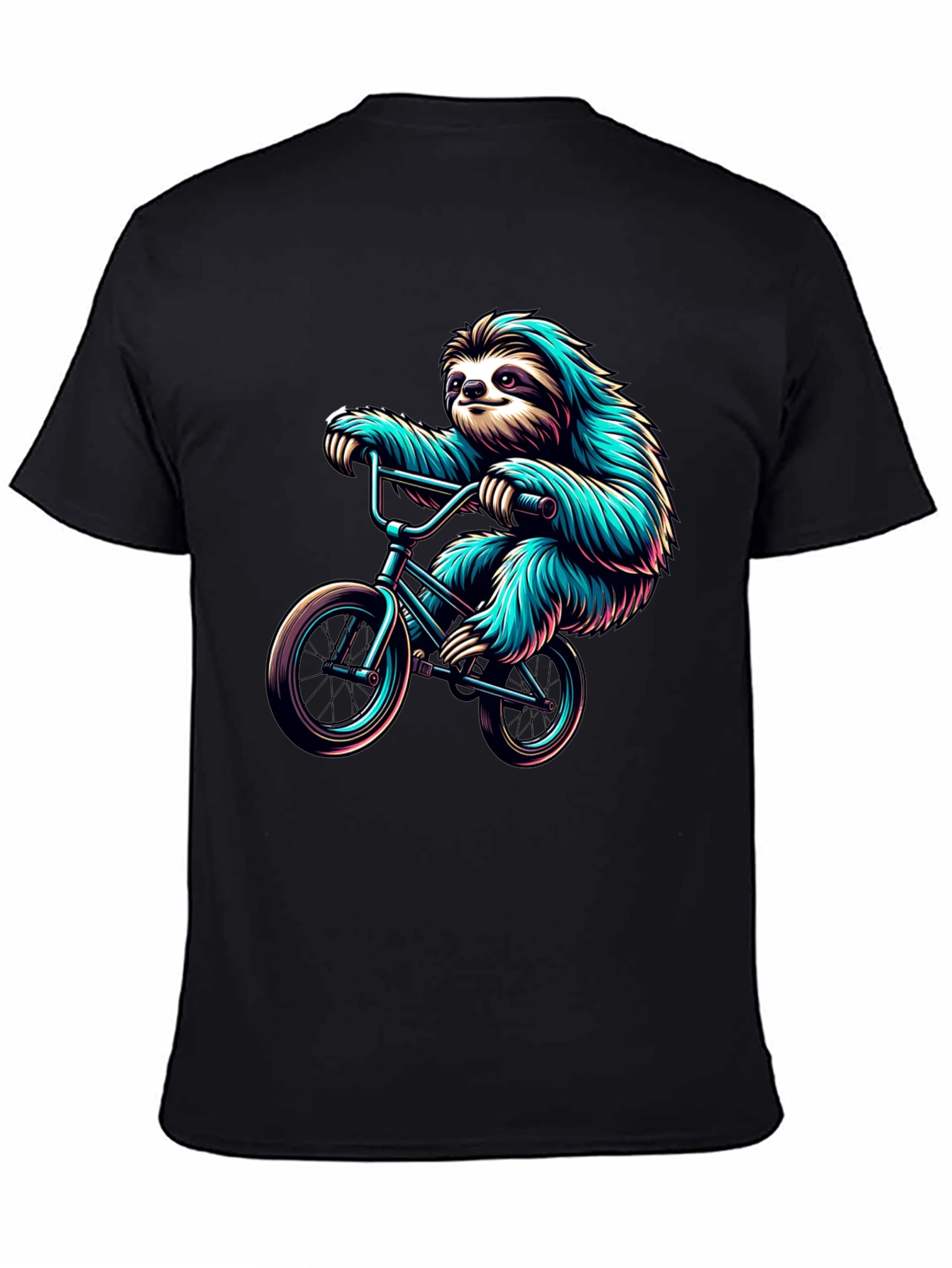 Sloth on Bike Graphic Tee - Cool Black T-Shirt