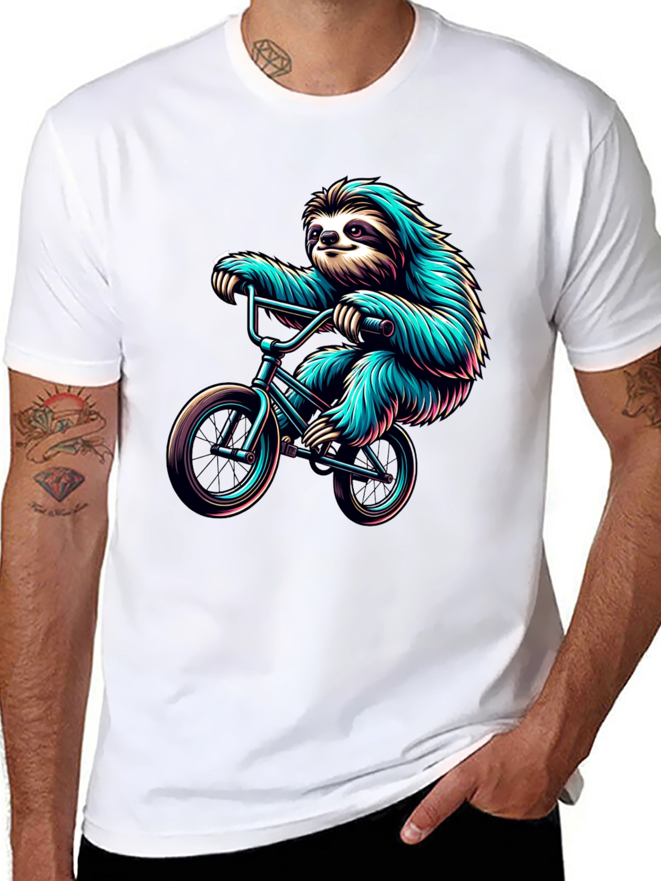 Sloth on Bike Graphic Tee - Cool Black T-Shirt