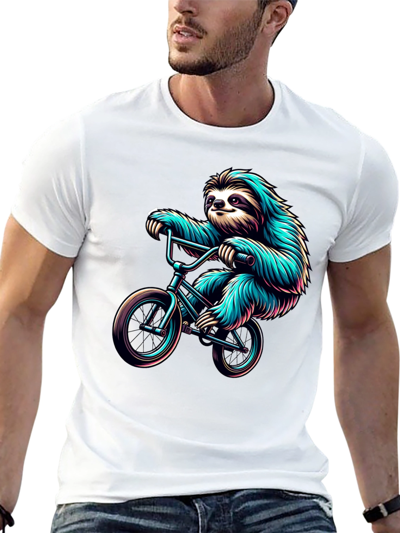 Sloth on Bike Graphic Tee - Cool Black T-Shirt