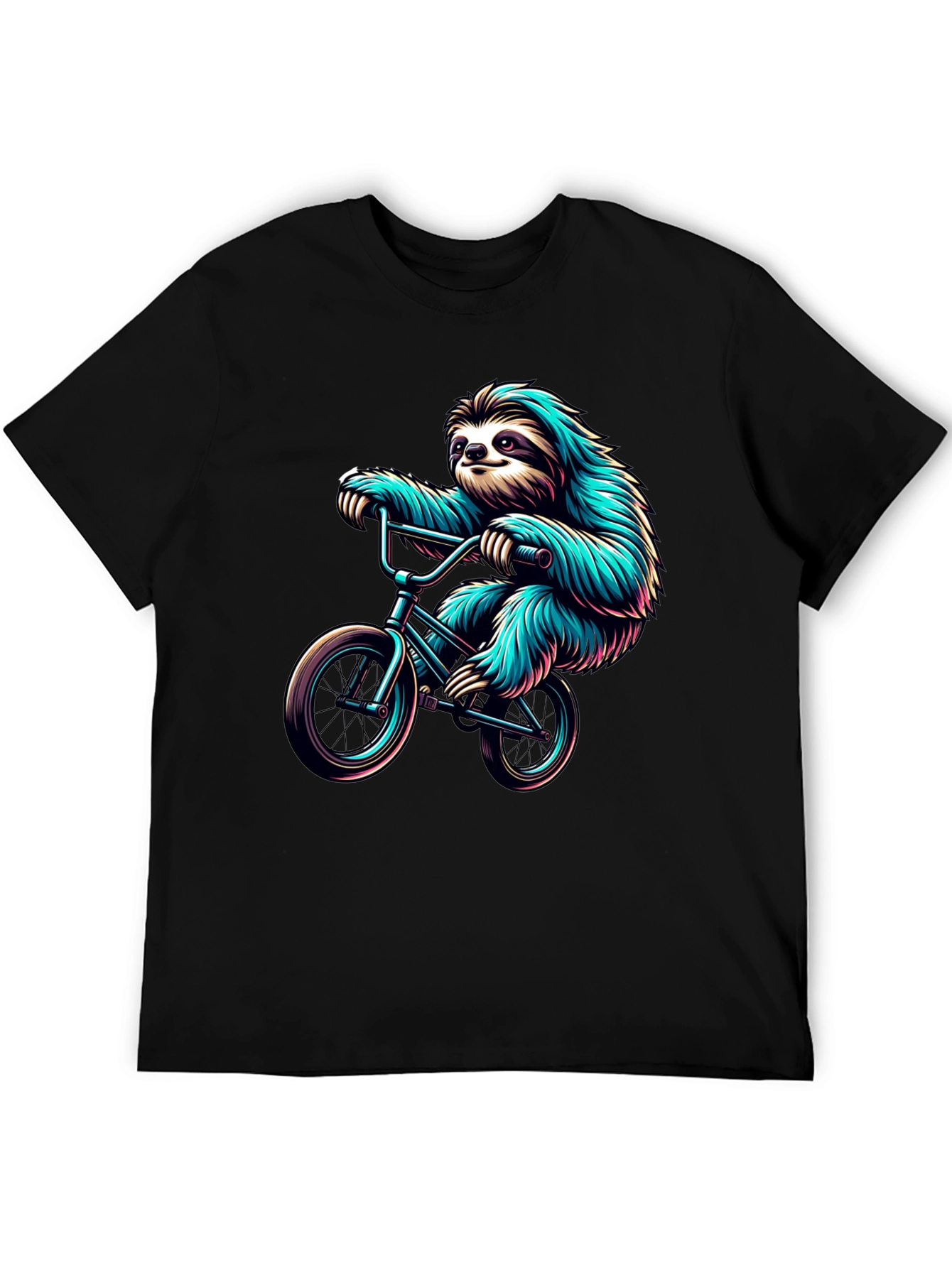 Sloth on Bike Graphic Tee - Cool Black T-Shirt