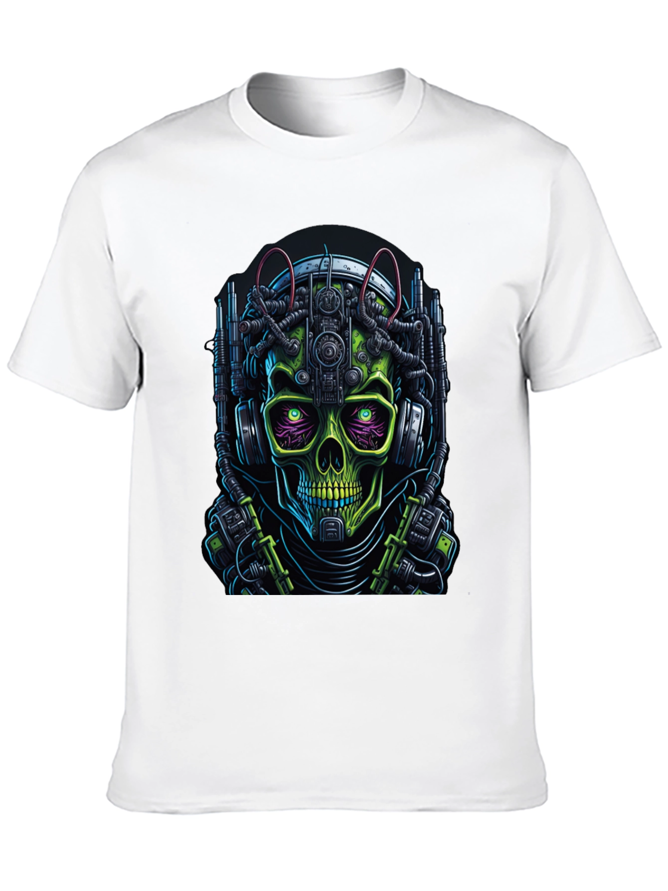 Cyberpunk Skull Graphic Tee - Futuristic Skeleton Shirt