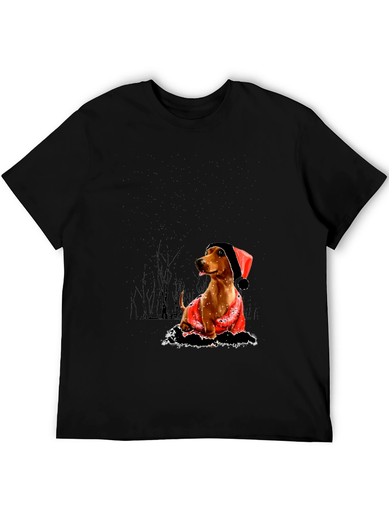 Dog with Santa Hat Black T-Shirt