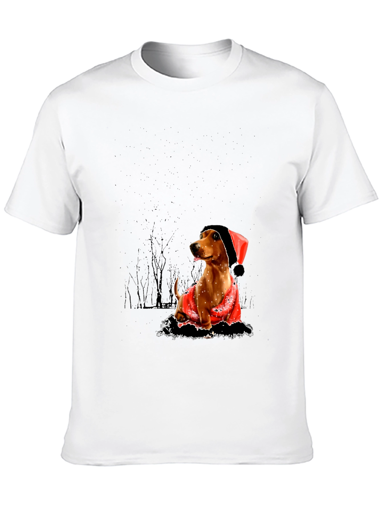 Dog with Santa Hat Black T-Shirt