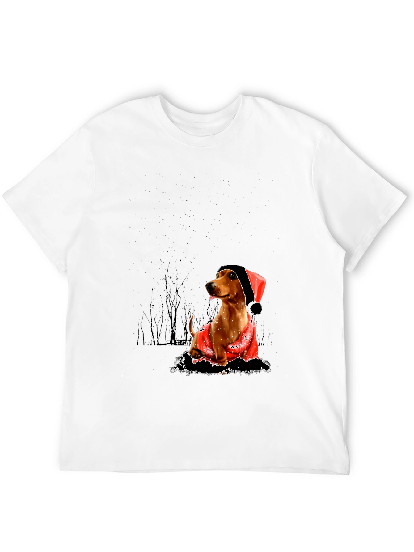 Dog with Santa Hat Black T-Shirt