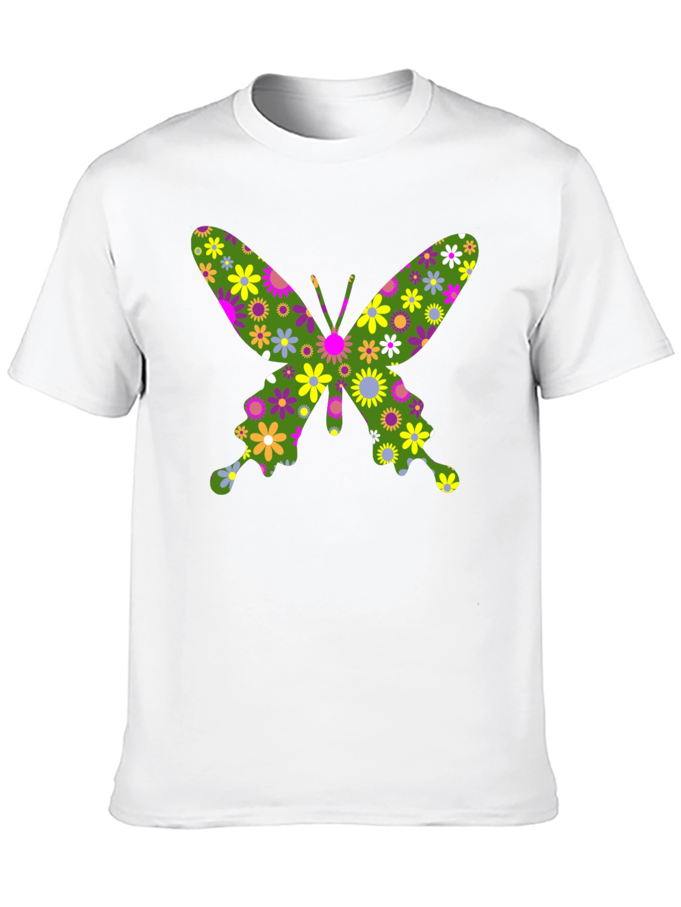 Floral Butterfly Graphic T-Shirt - Black Cotton Tee