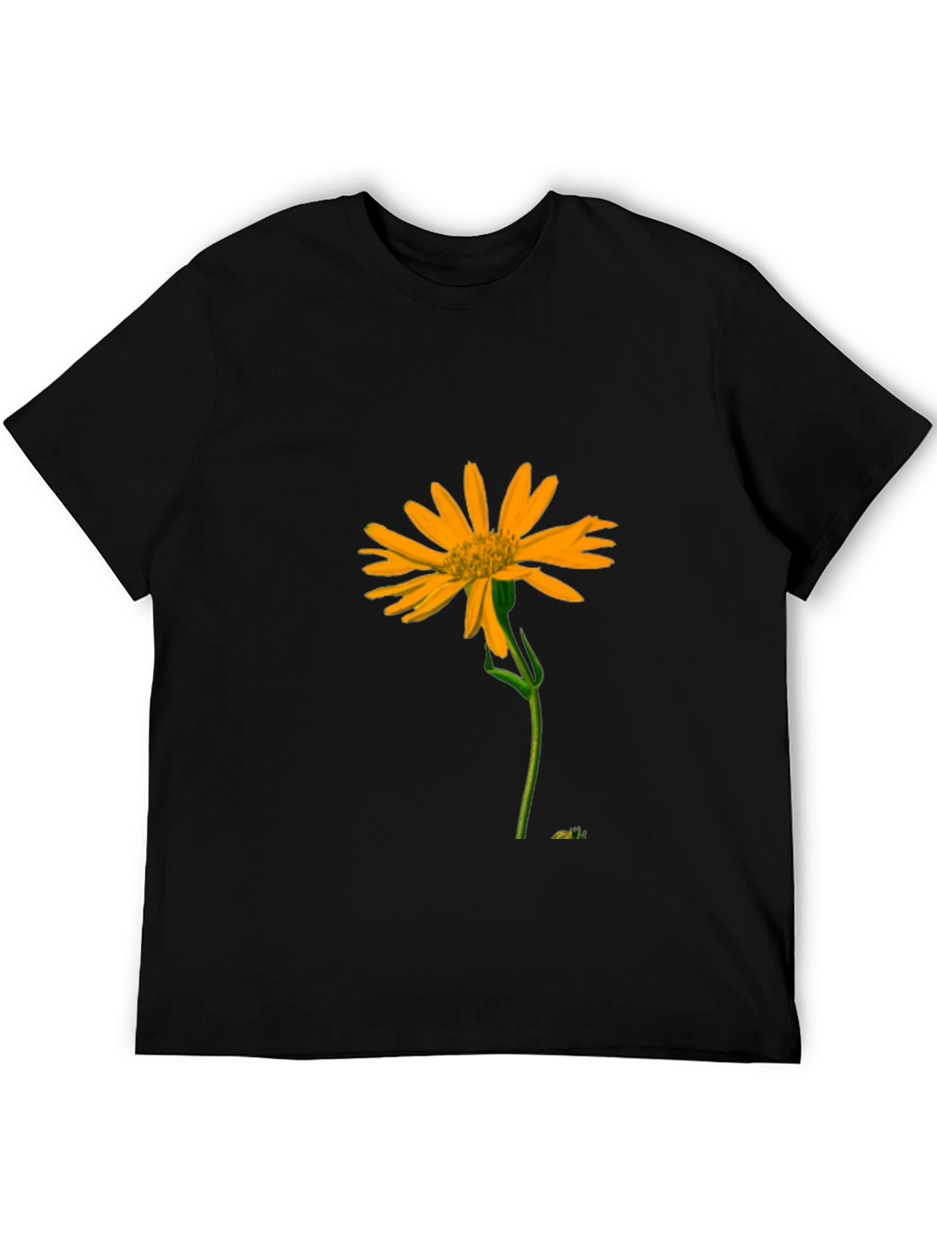 Black T-Shirt with Vibrant Yellow Flower Graphic