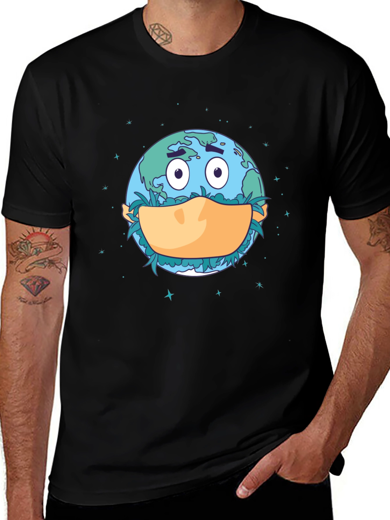 Earth Wearing Mask Graphic T-Shirt