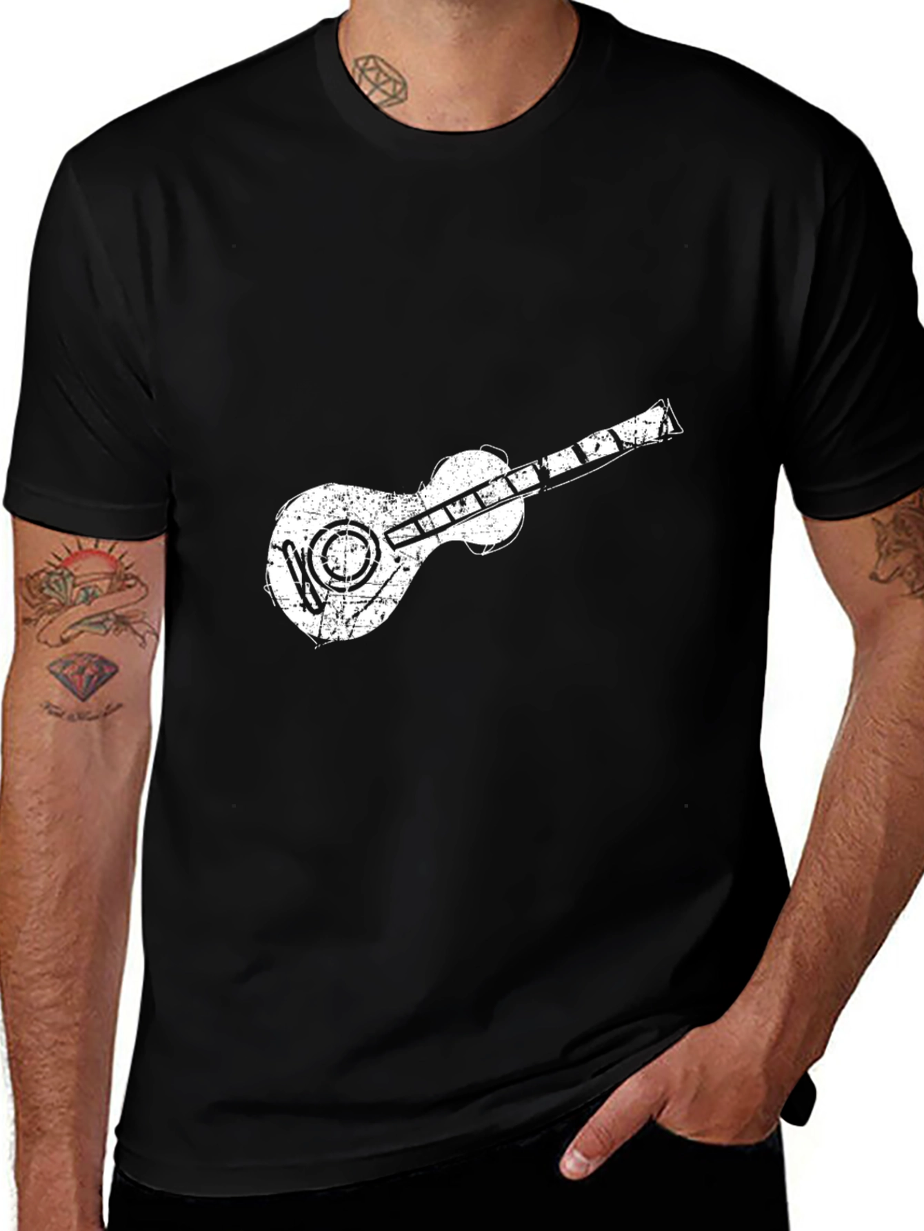 Distressed Guitar Graphic T-Shirt - Black