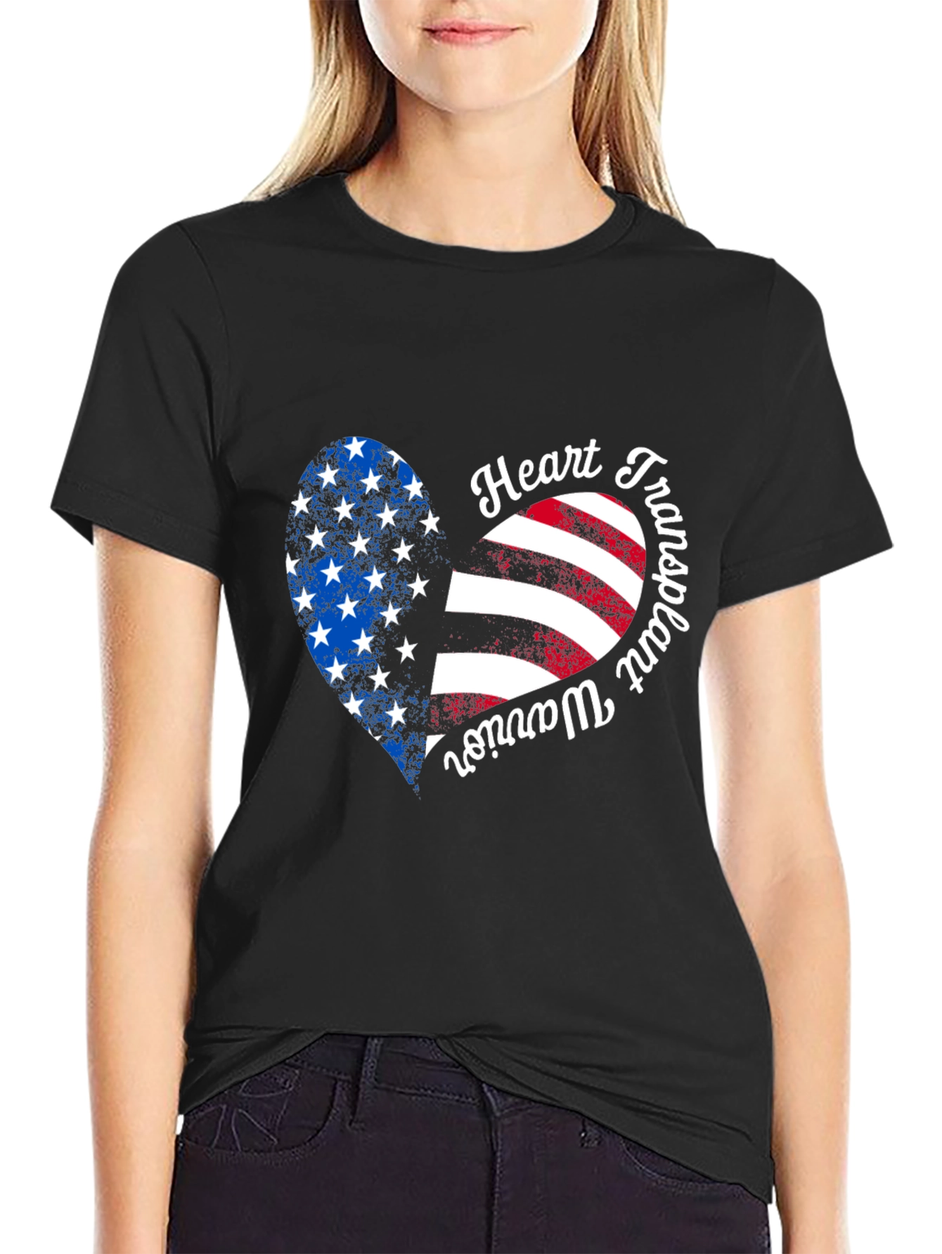 Heart Transplant Warrior USA Flag Graphic T-Shirt
