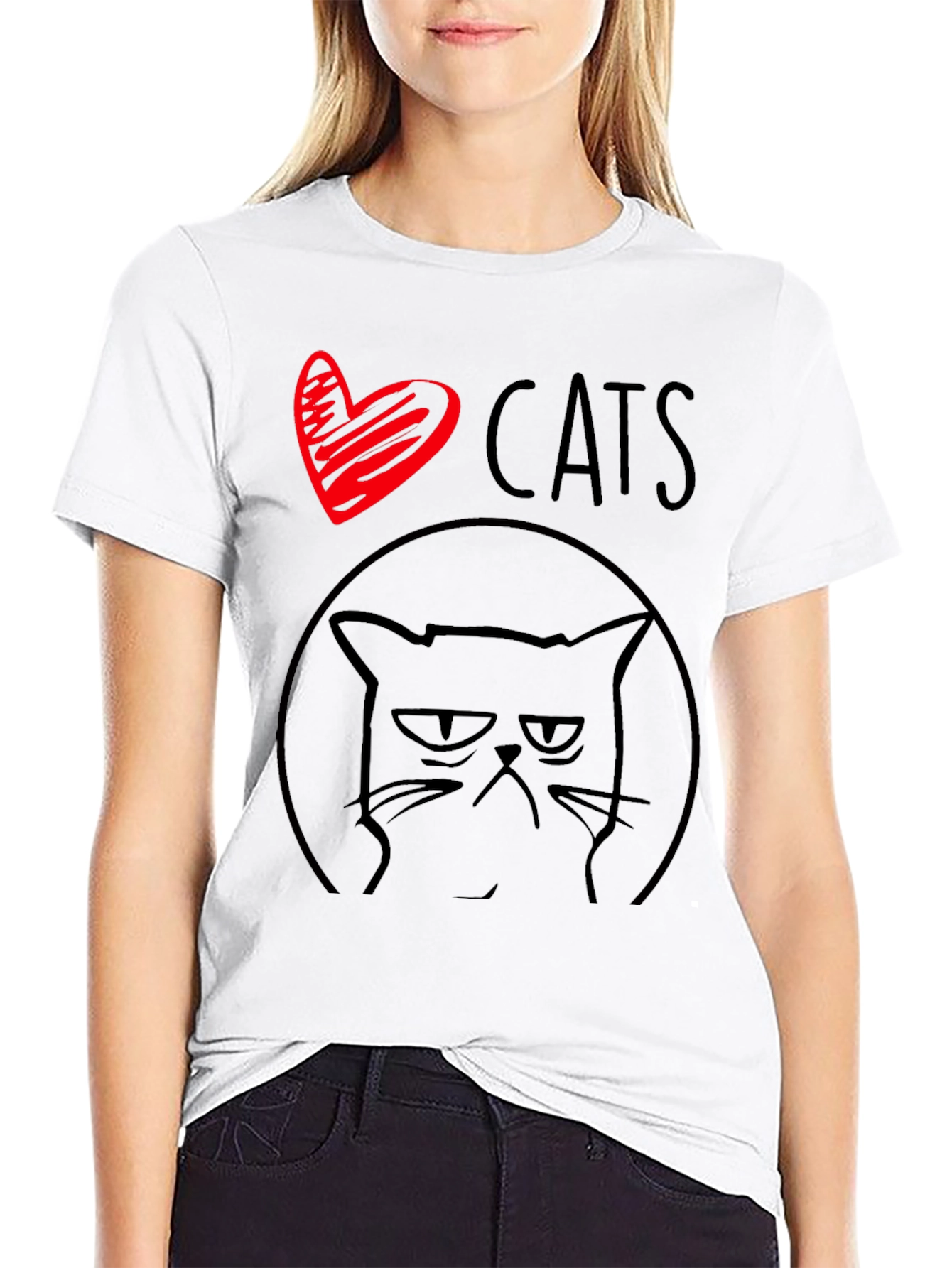 I Heart Cats Grumpy Cat Graphic Tee - Black