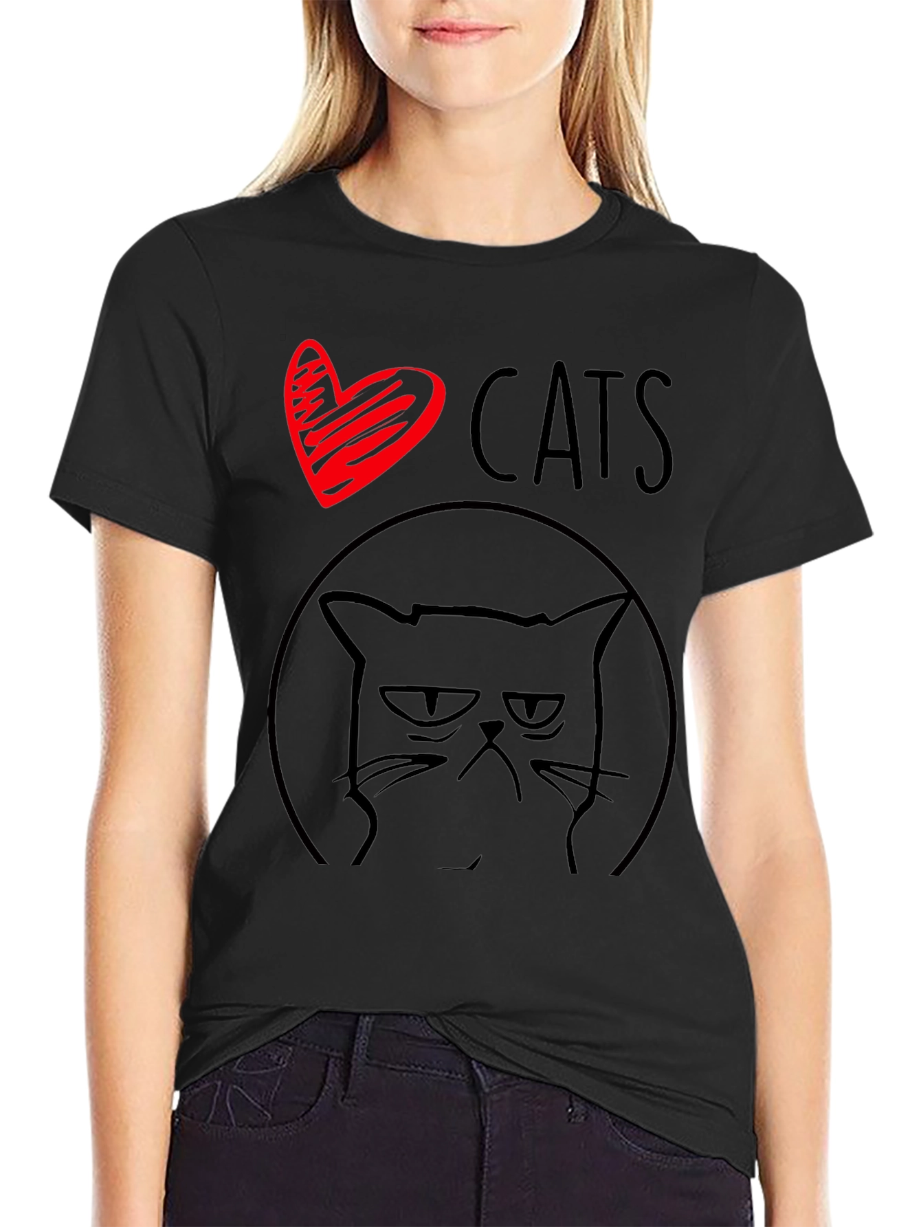 I Heart Cats Grumpy Cat Graphic Tee - Black