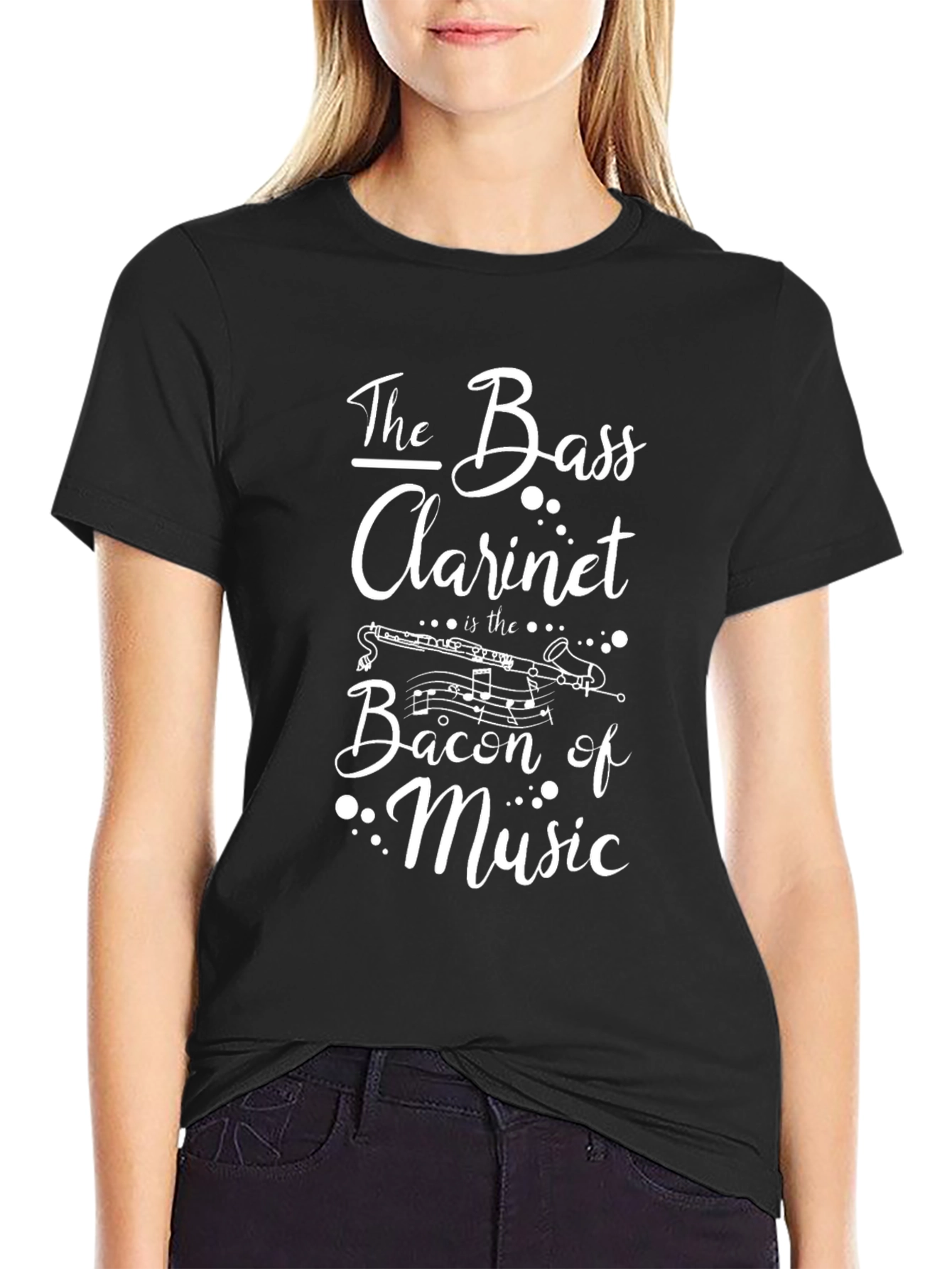 The Bass Clarinet Bacon of Music Black T-Shirt