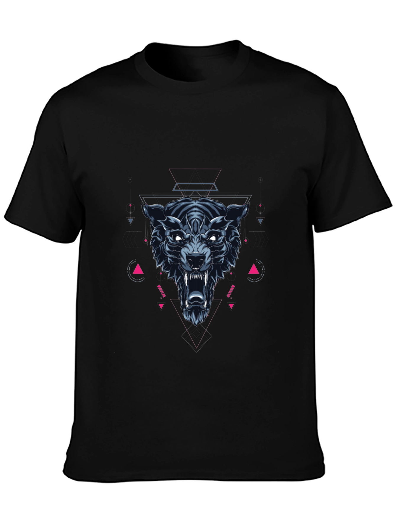 Geometric Wolf Graphic Print Black T-Shirt