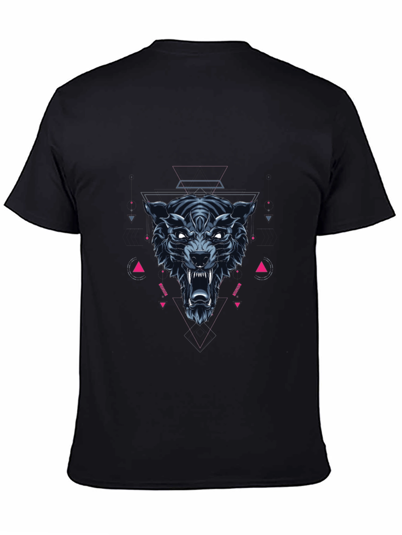 Geometric Wolf Graphic Print Black T-Shirt