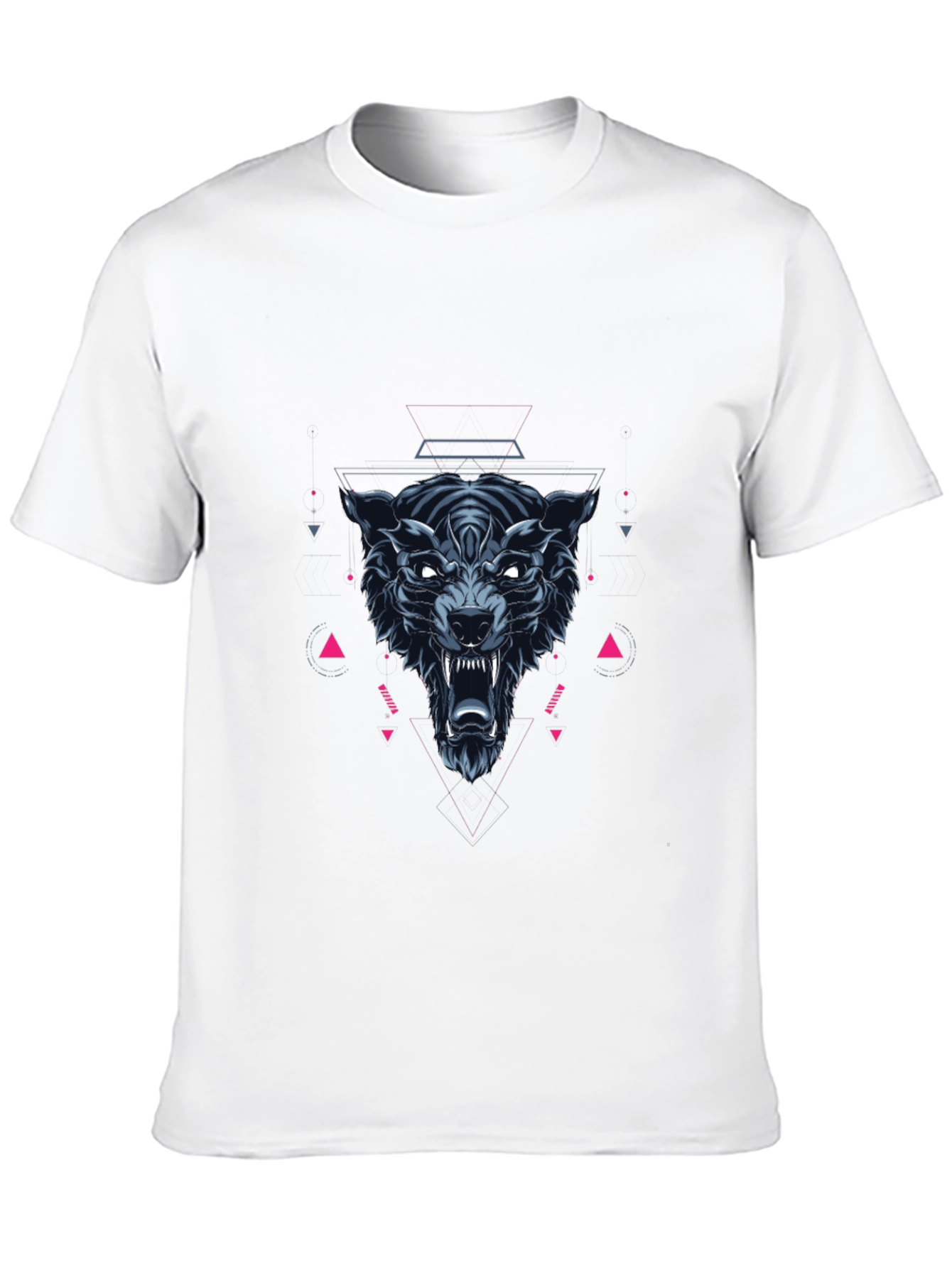 Geometric Wolf Graphic Print Black T-Shirt