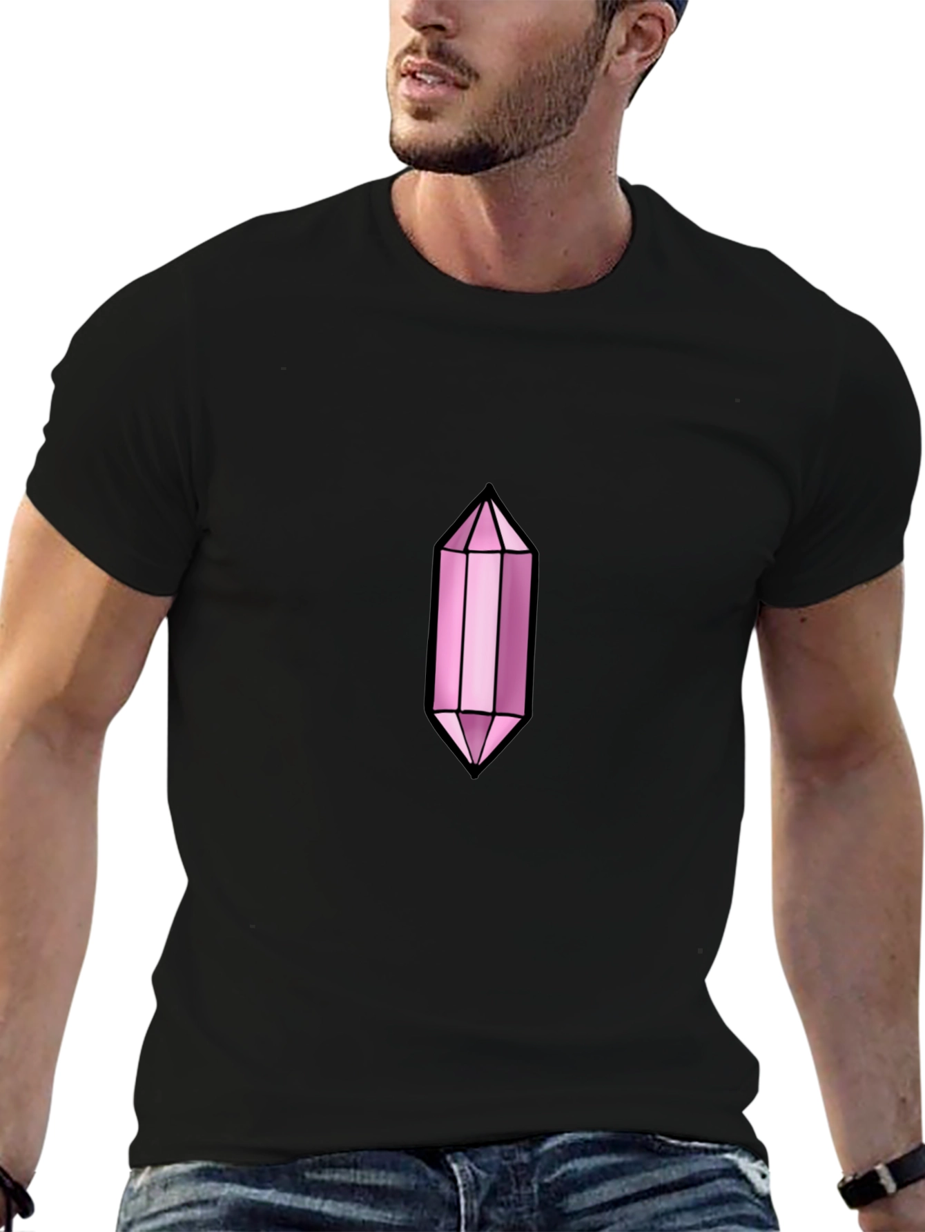 Mens Black T-Shirt with Pink Crystal Graphic