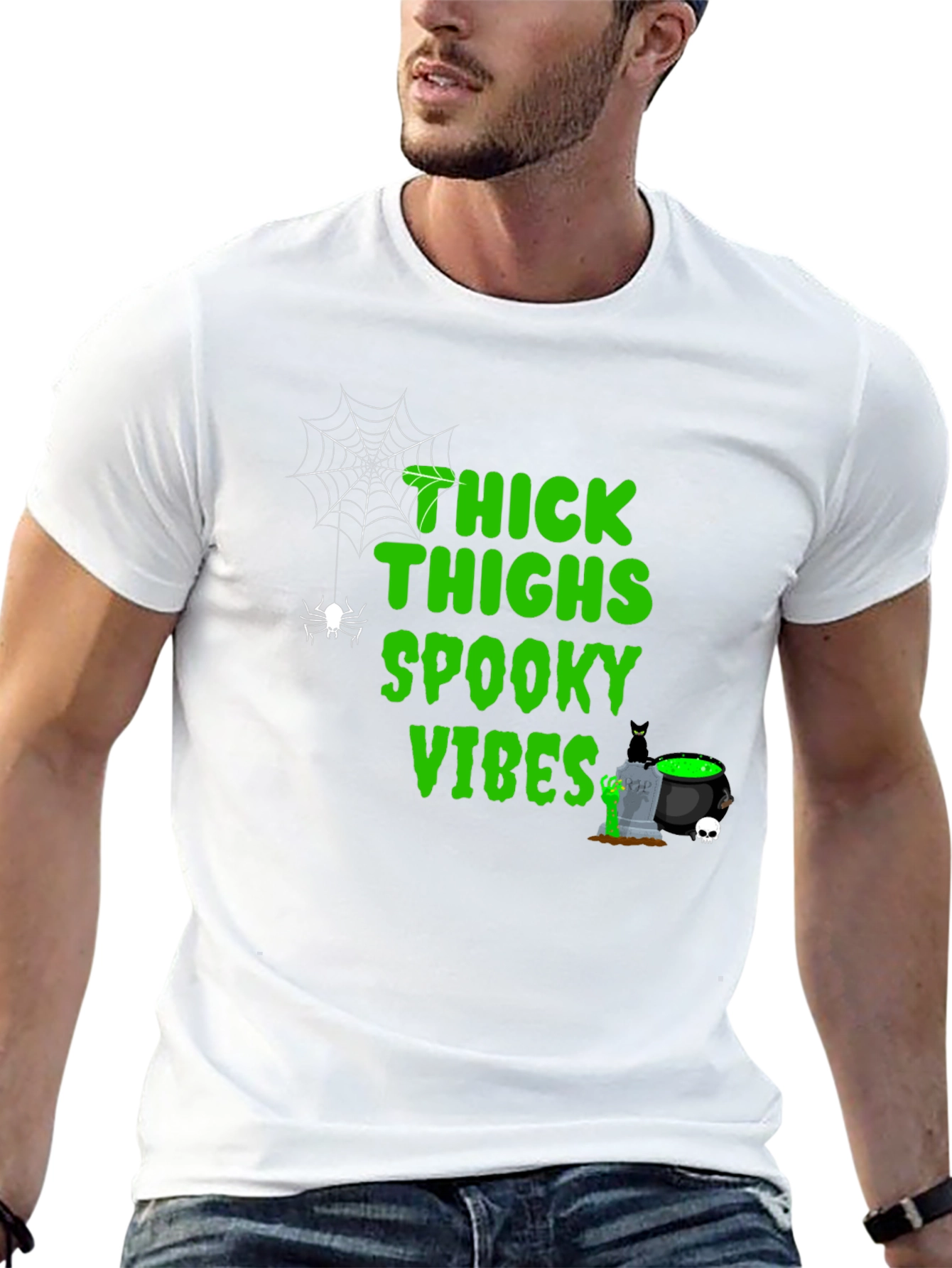 Thick Thighs Spooky Vibes Halloween T-Shirt