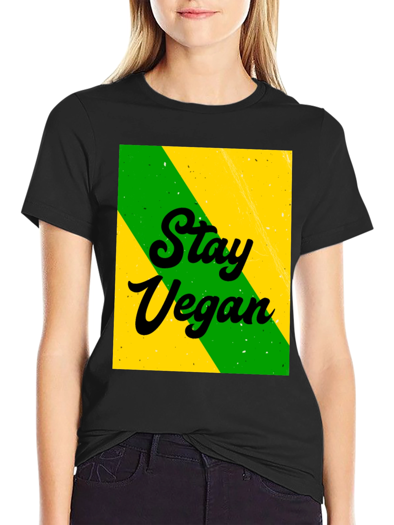 Stay Vegan Black Graphic T-Shirt